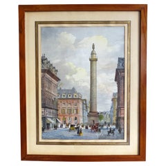Hand colored etching : view of Paris, place Vendôme - Napoléon III period - 1860
