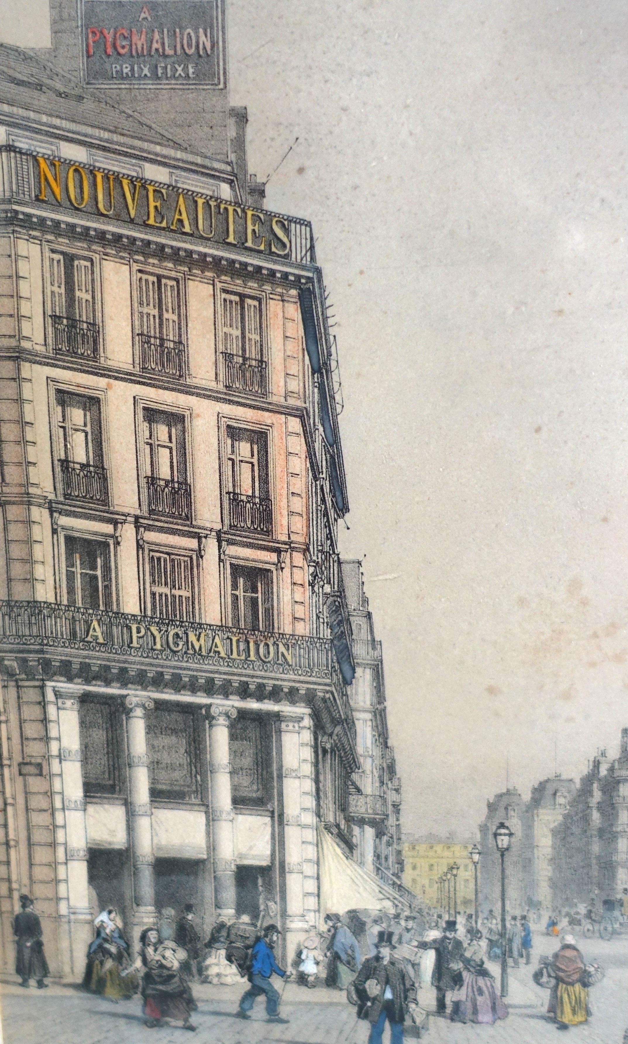 French Hand colored etching : view of Paris, St Jacques Tower - Napoléon III period For Sale