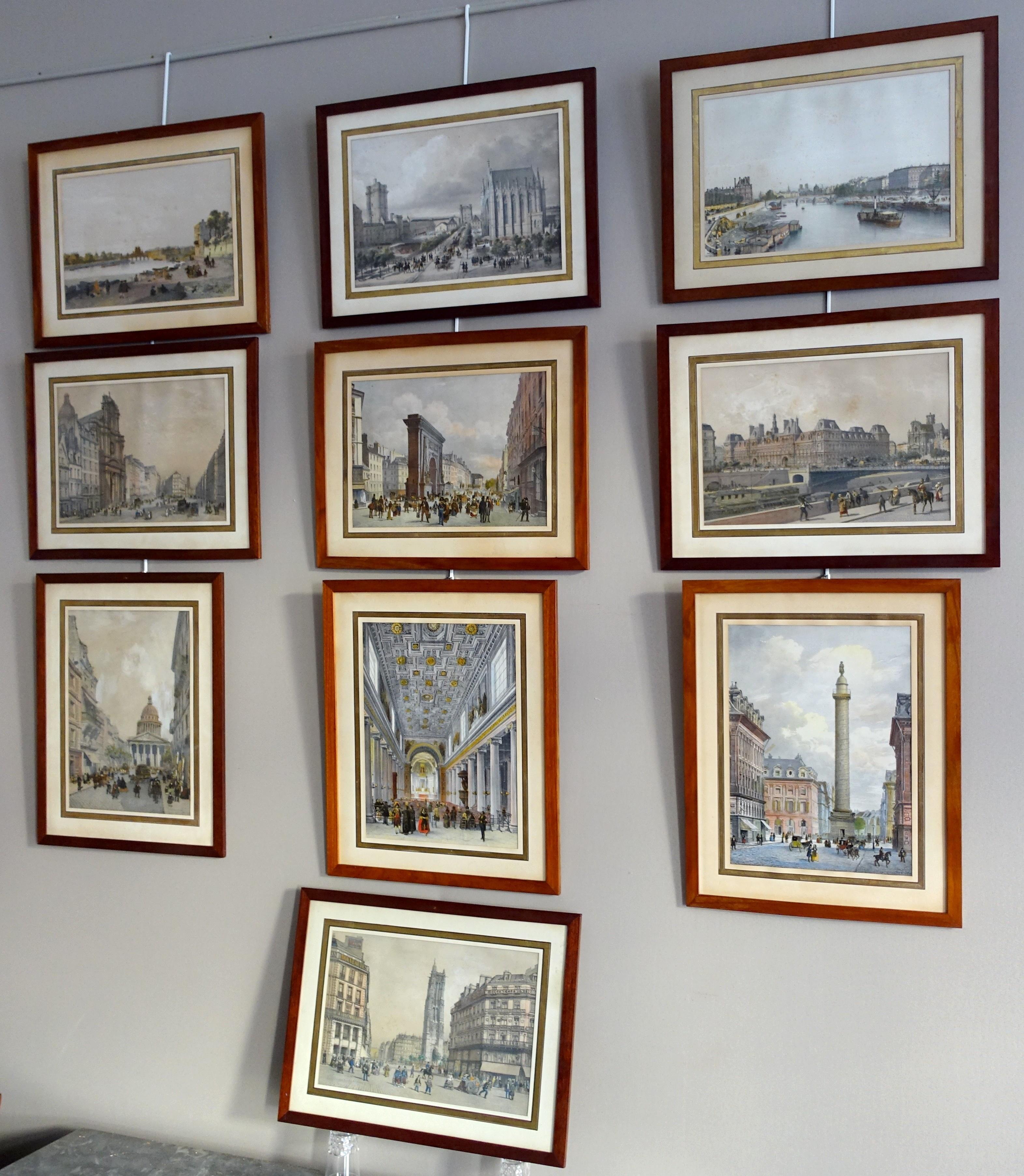 Hand colored etching : view of Paris, St Jacques Tower - Napoléon III period In Good Condition For Sale In GRENOBLE, FR