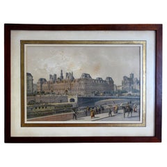Hand colored etching : view of Paris, Town Hall - Napoléon III period - 1860