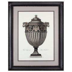 Vintage Contemporary Italian hand coloured Roman vase print with handcrafted black frame