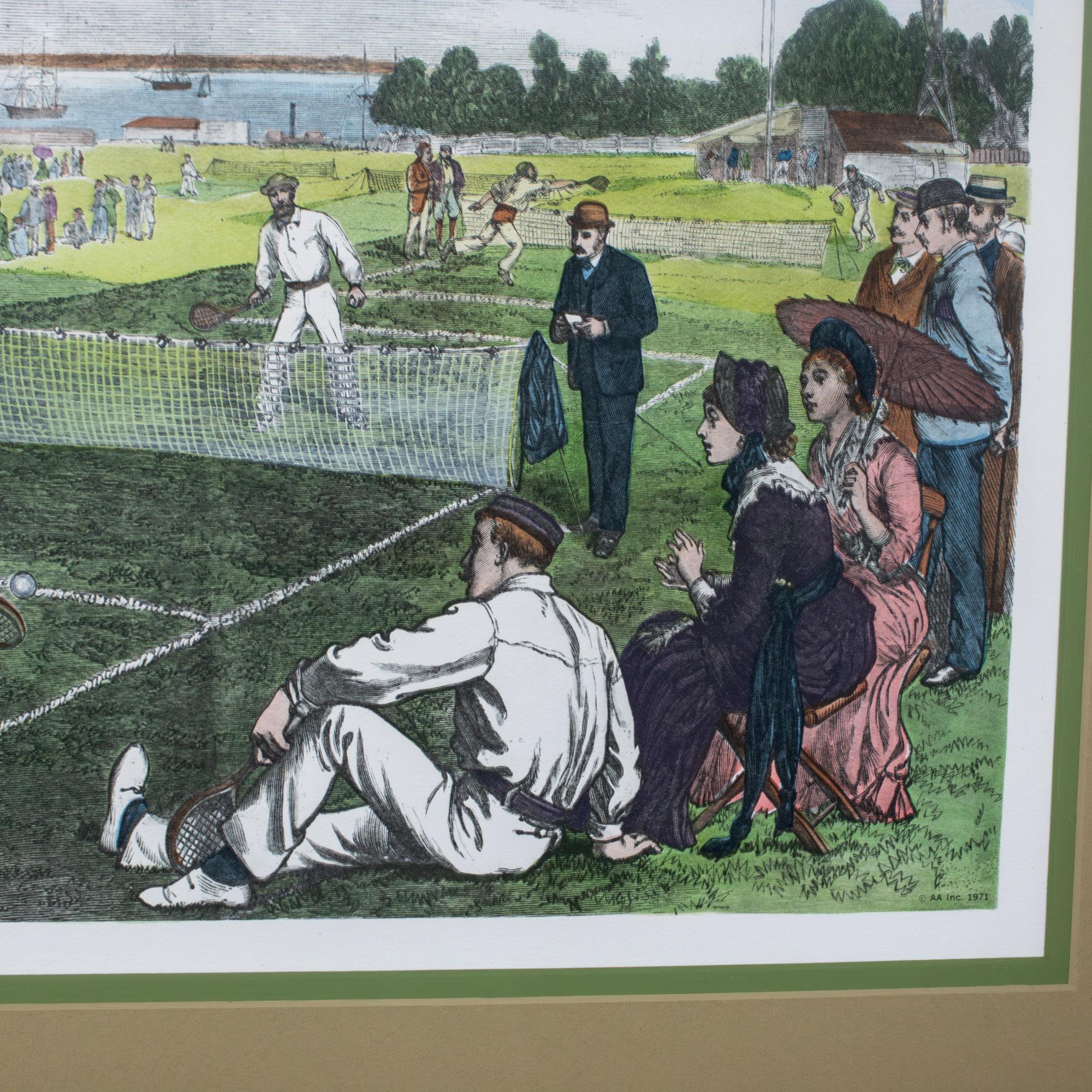 Handkolorierter gerahmter Druck First National Lawn-Tennis Tournament Staten Island im Angebot 5