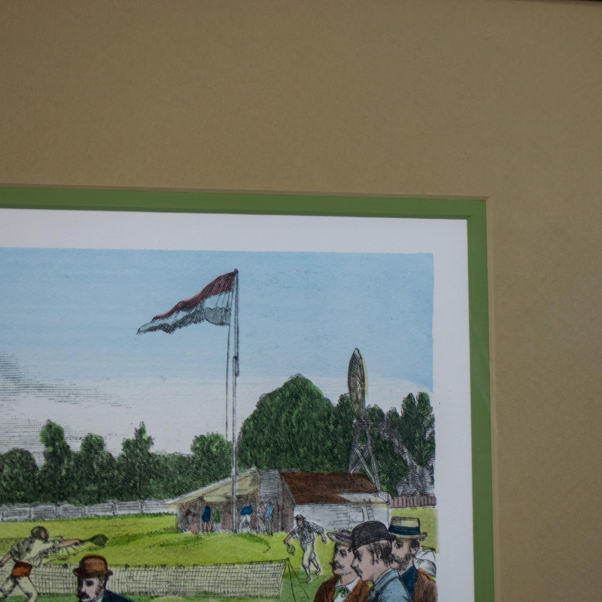 Handkolorierter gerahmter Druck First National Lawn-Tennis Tournament Staten Island im Angebot 6