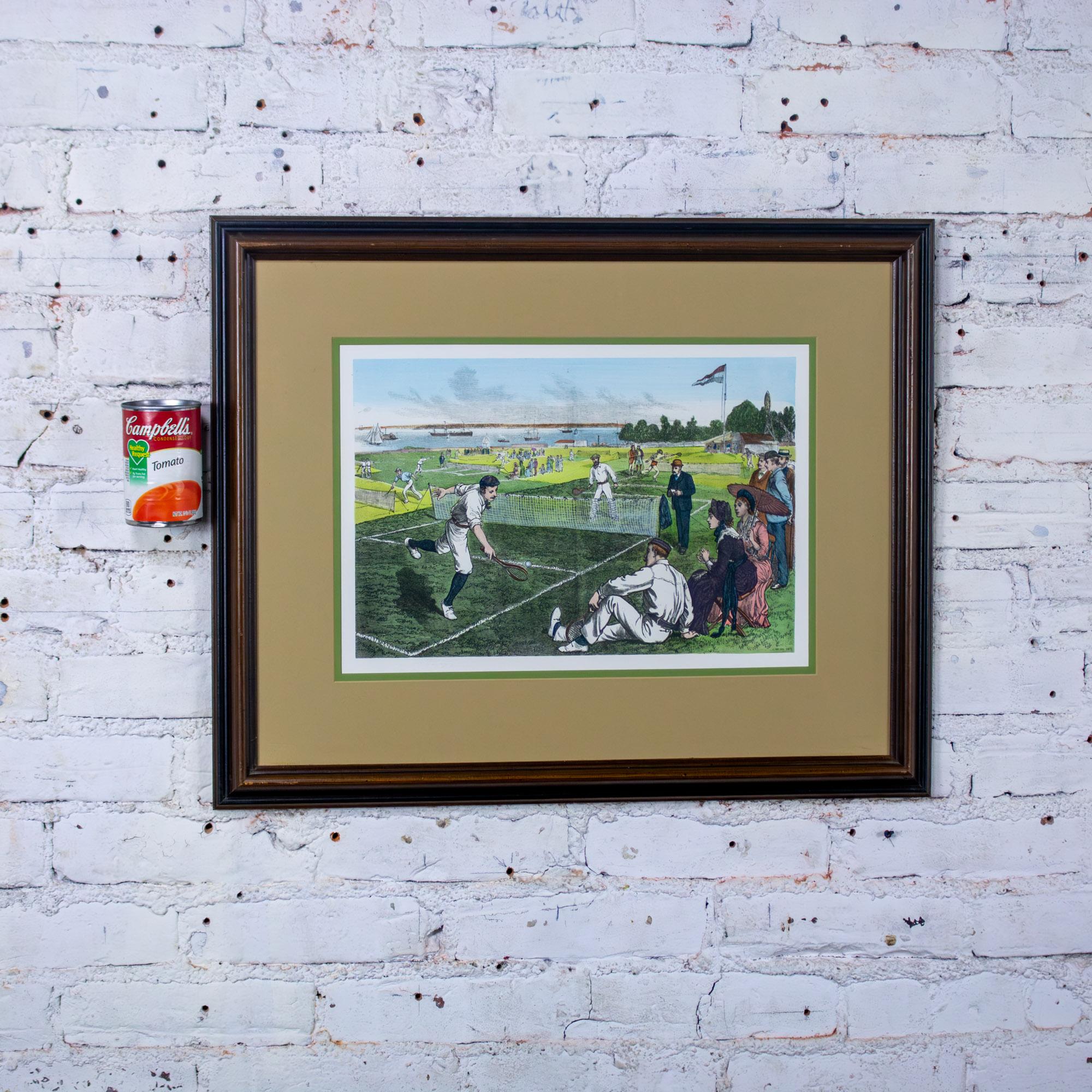 Handkolorierter gerahmter Druck First National Lawn-Tennis Tournament Staten Island im Angebot 11