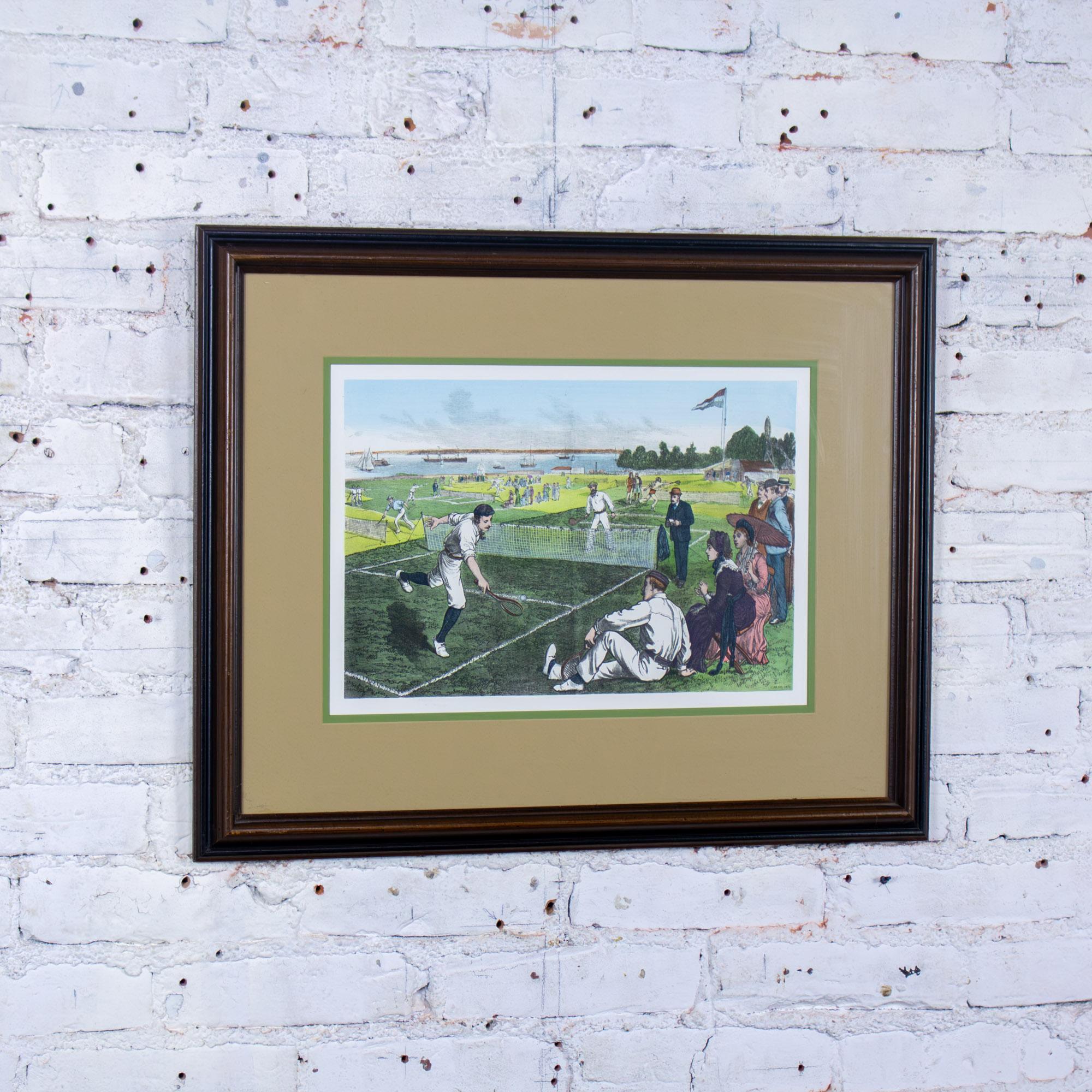 Handkolorierter gerahmter Druck First National Lawn-Tennis Tournament Staten Island (Jagdkunst) im Angebot