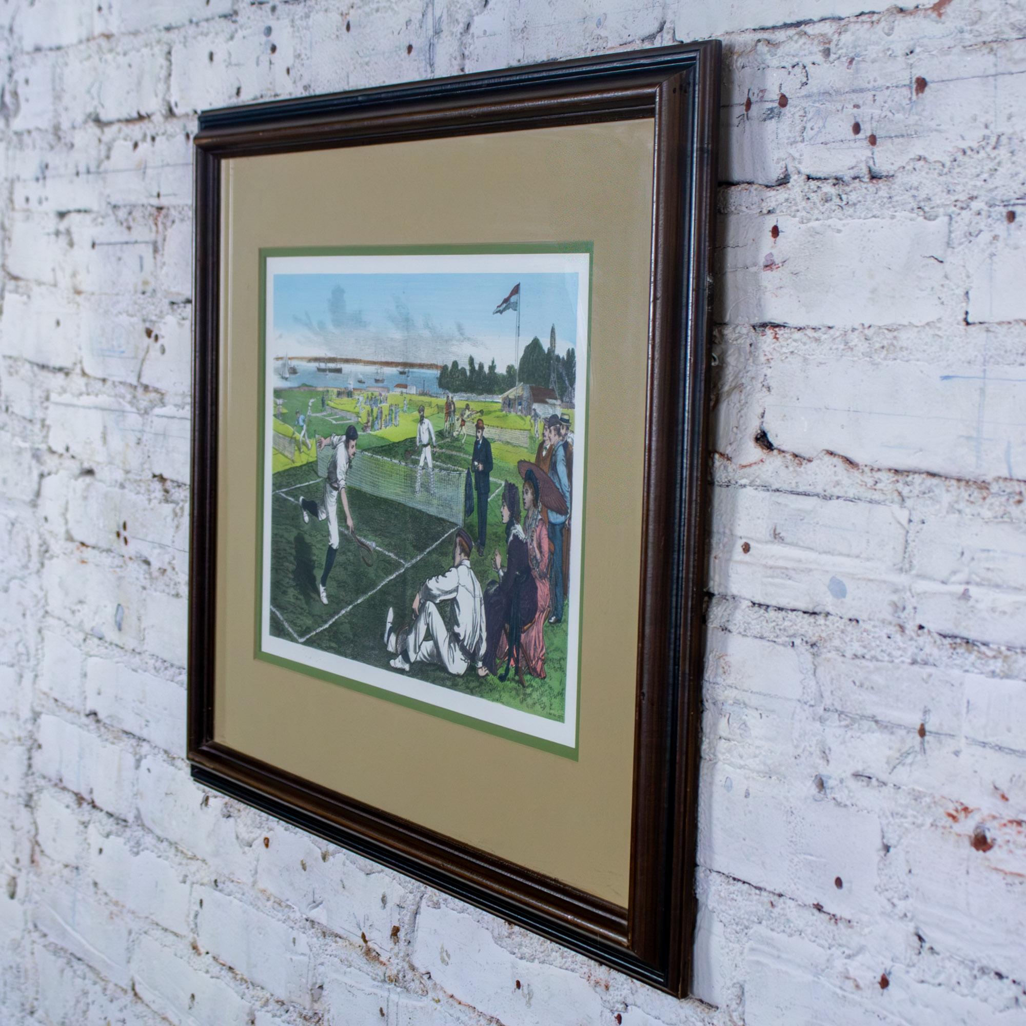 Handkolorierter gerahmter Druck First National Lawn-Tennis Tournament Staten Island (Ende des 20. Jahrhunderts) im Angebot