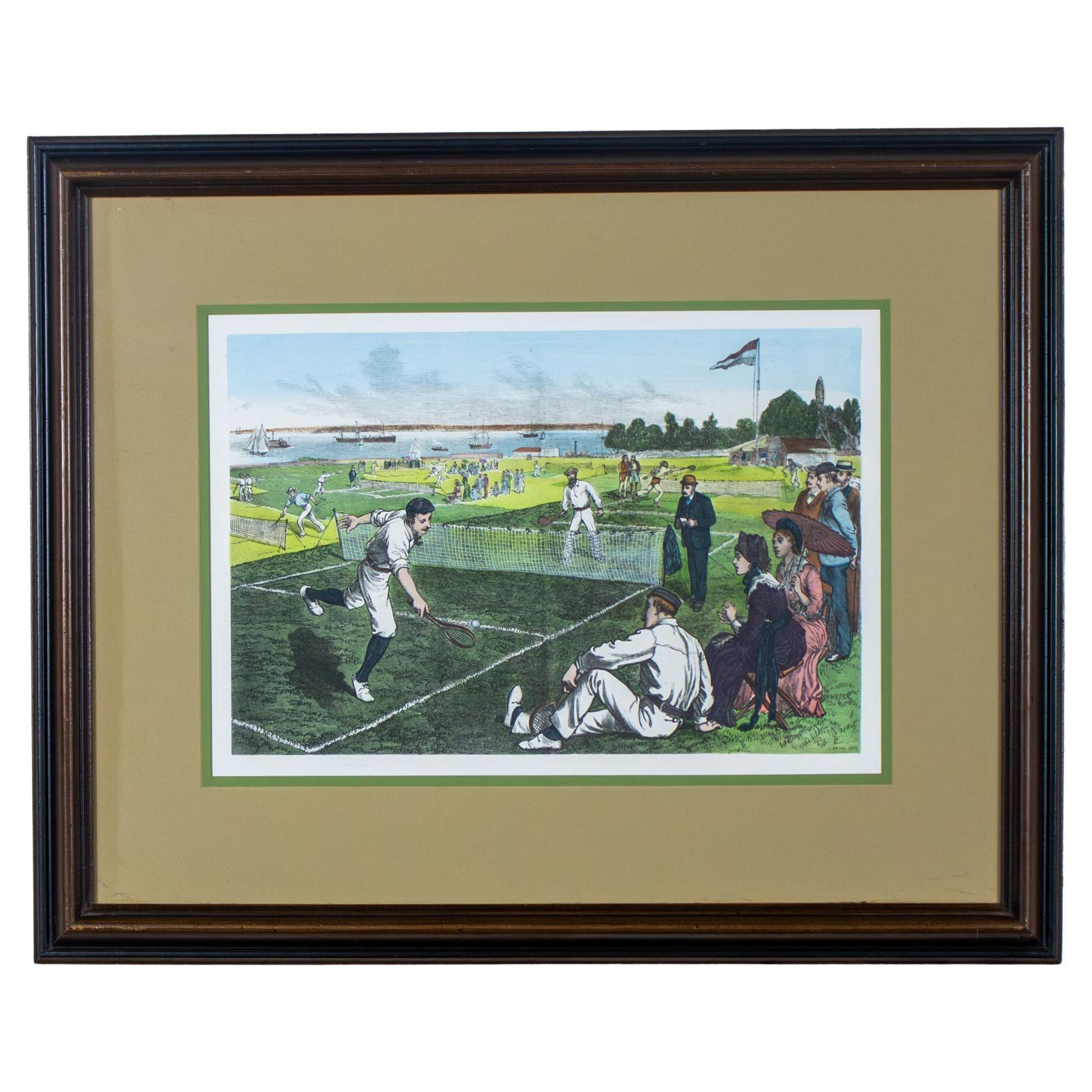 Handkolorierter gerahmter Druck First National Lawn-Tennis Tournament Staten Island im Angebot