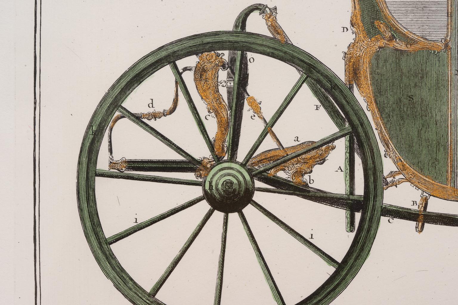 Hand Colored French Engraving of Carriage In Good Condition In West Palm Beach, FL