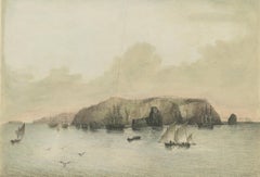 Mappa e veduta delle Isole Chincha, Perù, litografata a mano - 1865