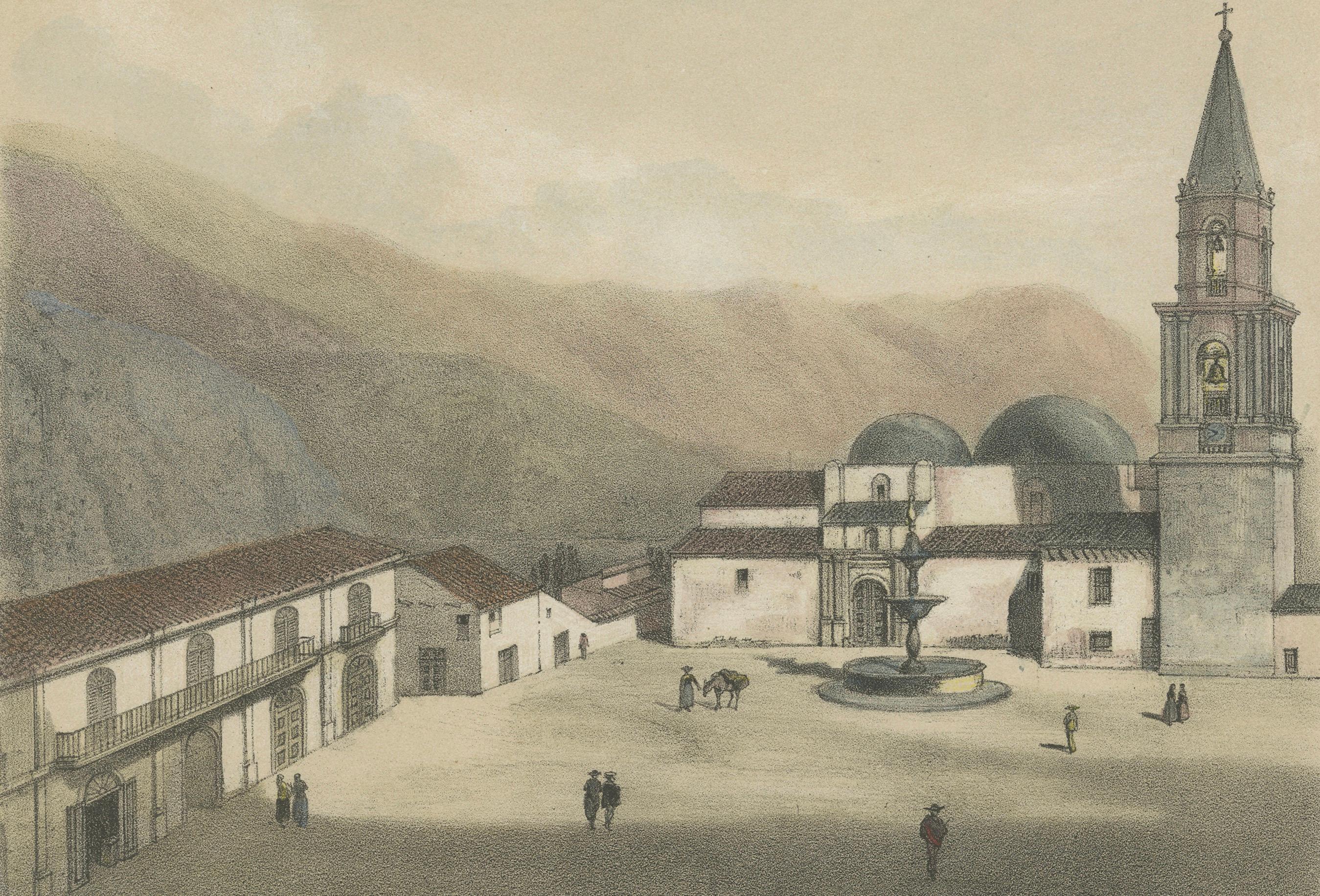 Handkolorierte lithografierte Ansichten von Huánuco & Huari, Peru - Plazas Mayores, 1865 im Zustand „Gut“ im Angebot in Langweer, NL