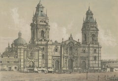 Hand-colored lithograph views of the Cathedral and La Merced Church, Lima – 1865
