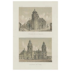 Hand-colored lithograph views of the Cathedral and La Merced Church, Lima – 1865