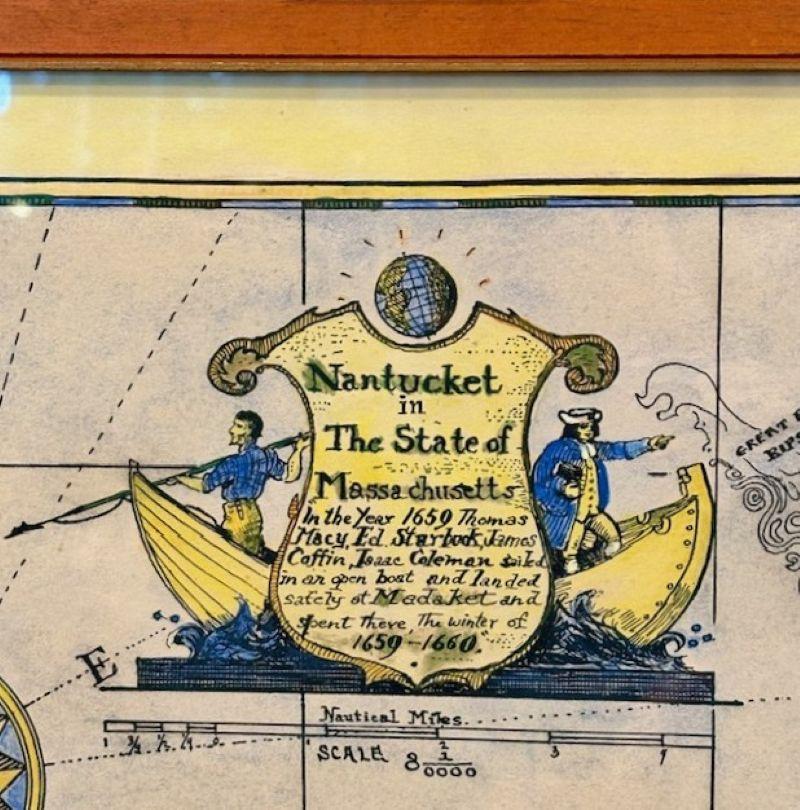 Carte de Nantucket par Austin Strong (1881 - 1952), vers 1921, une estampe originale sur papier représentant une carte fantaisiste de l'île de Nantucket, réalisée par Austin Strong, le petit-fils par alliance de Robert Louis Stevenson, célèbre