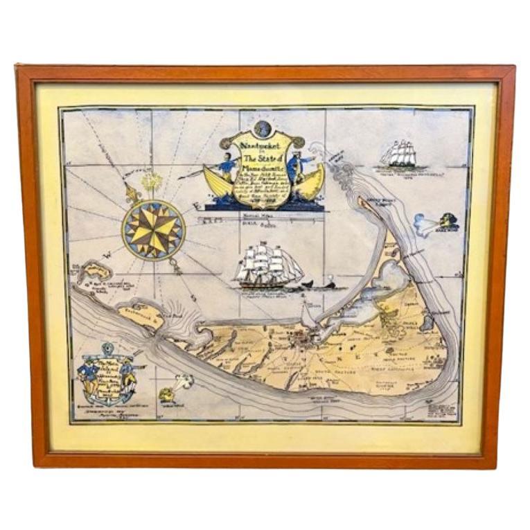 Carte de Nantucket coloriée à la main par Austin Strong (1881 - 1952), vers 1921