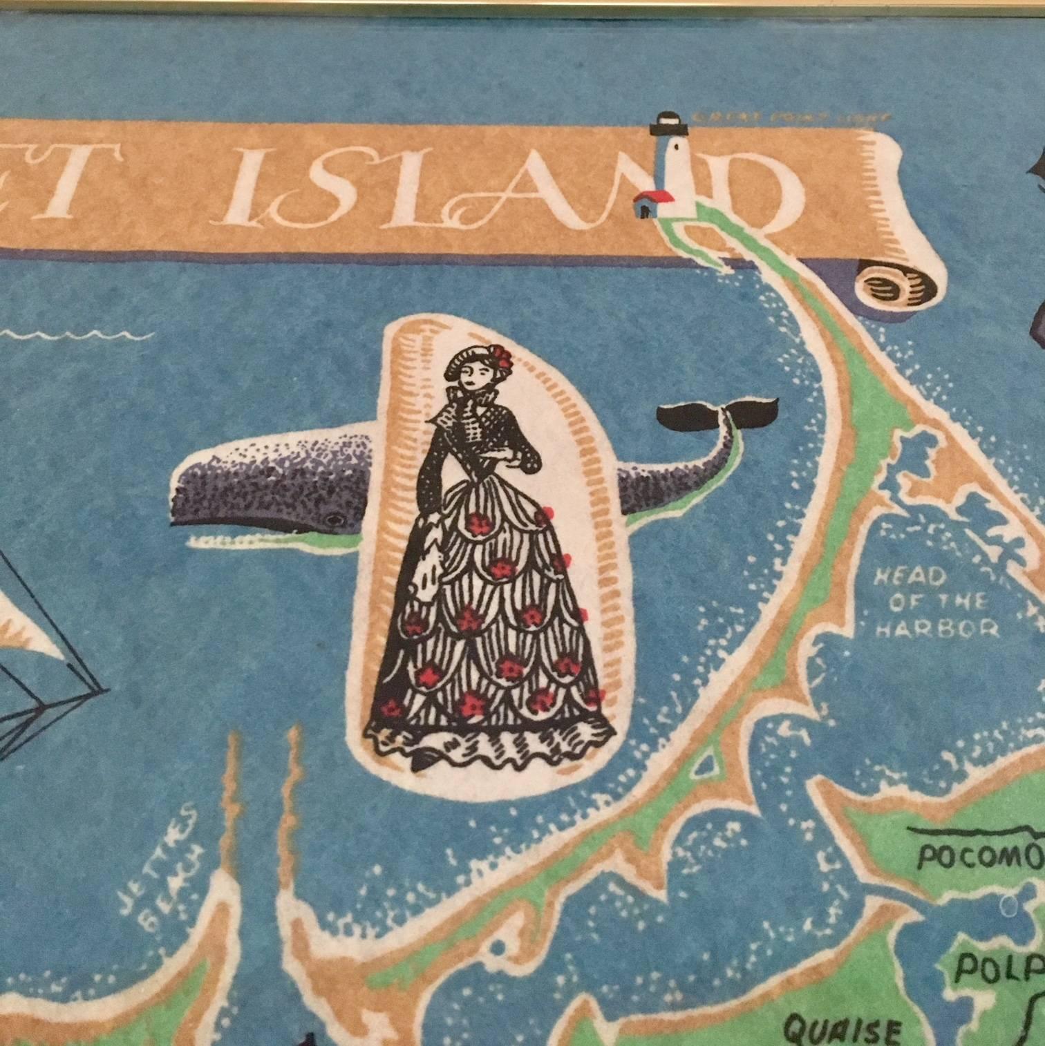 Folk Art Hand Colored Map of Nantucket by Sol Levenson, 1981