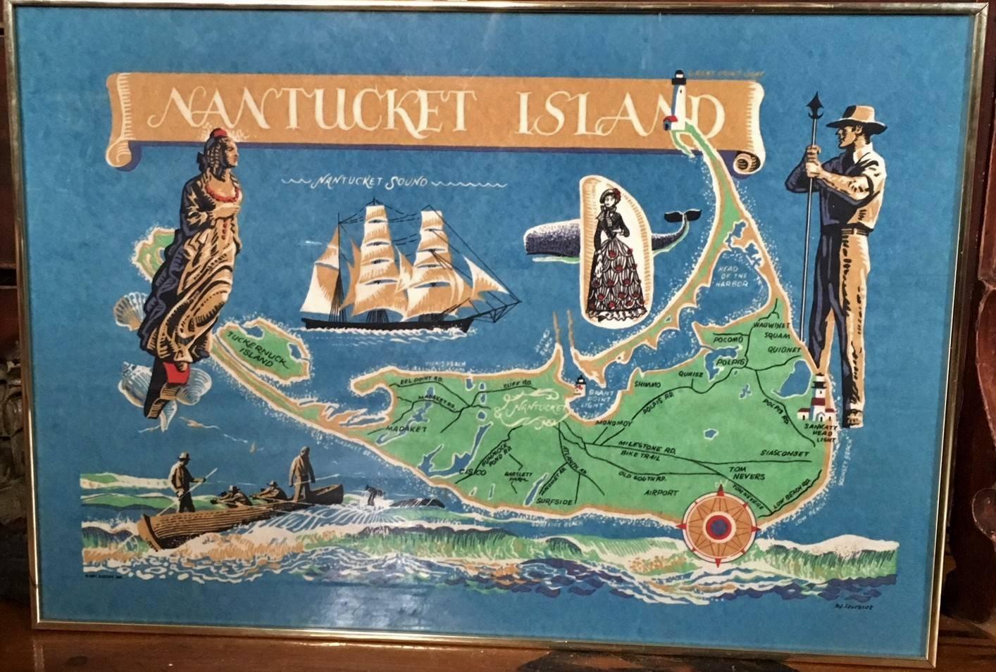 Hand Colored Map of Nantucket by Sol Levenson, 1981 1