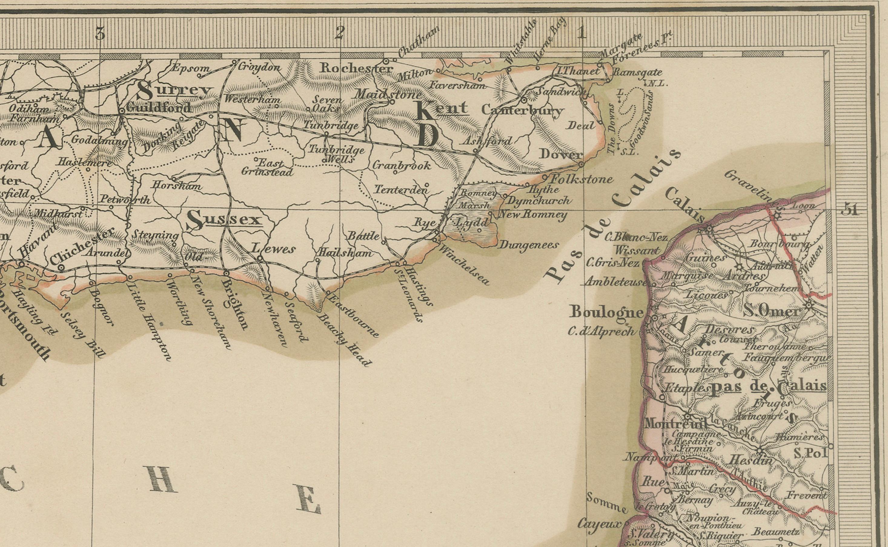 Mapa coloreado a mano del noroeste de Francia - Bretaña al Loira, 1858 en venta 1