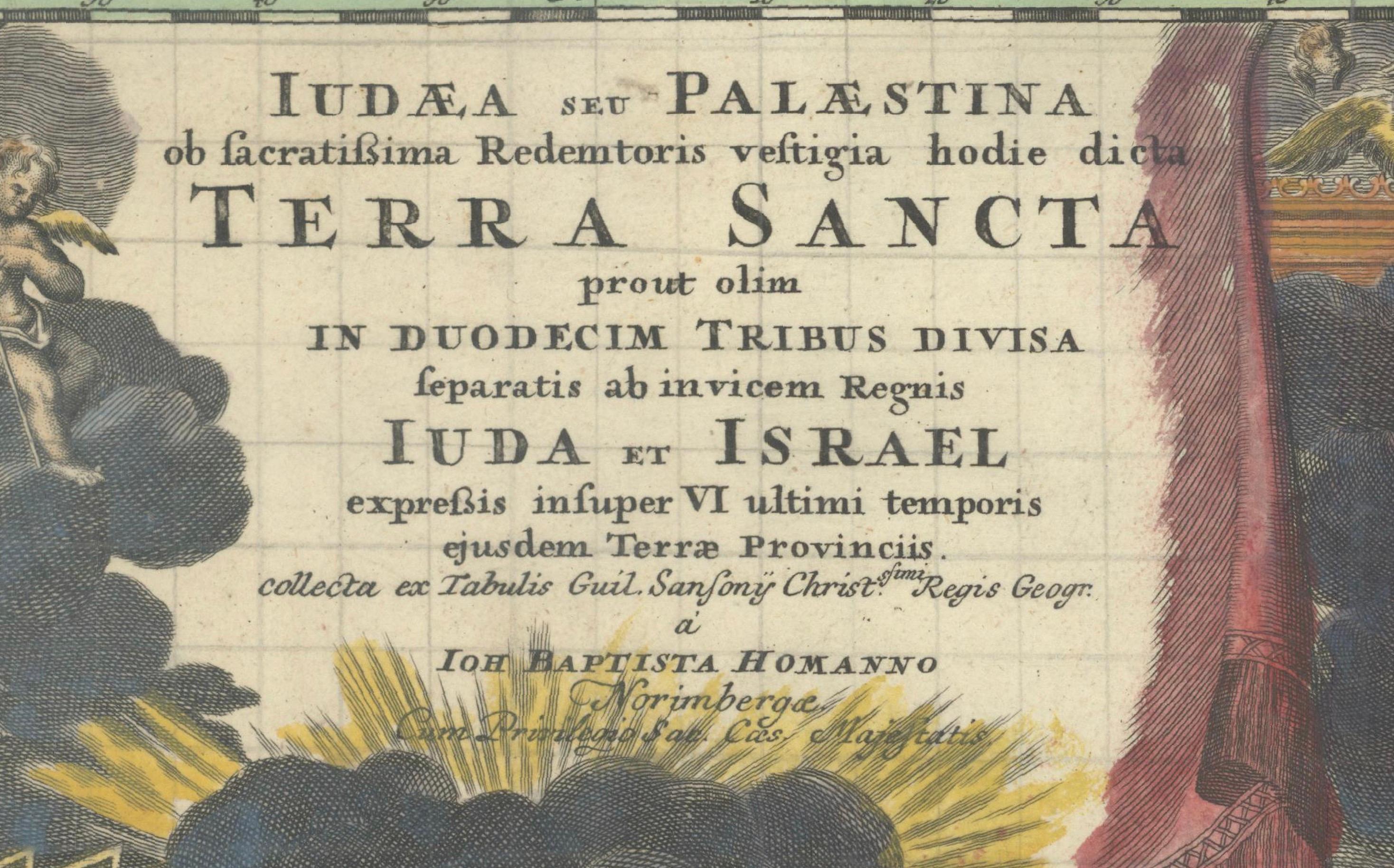 Mapa coloreado a mano de Tierra Santa dividida entre las doce tribus, c.1720 en venta 3