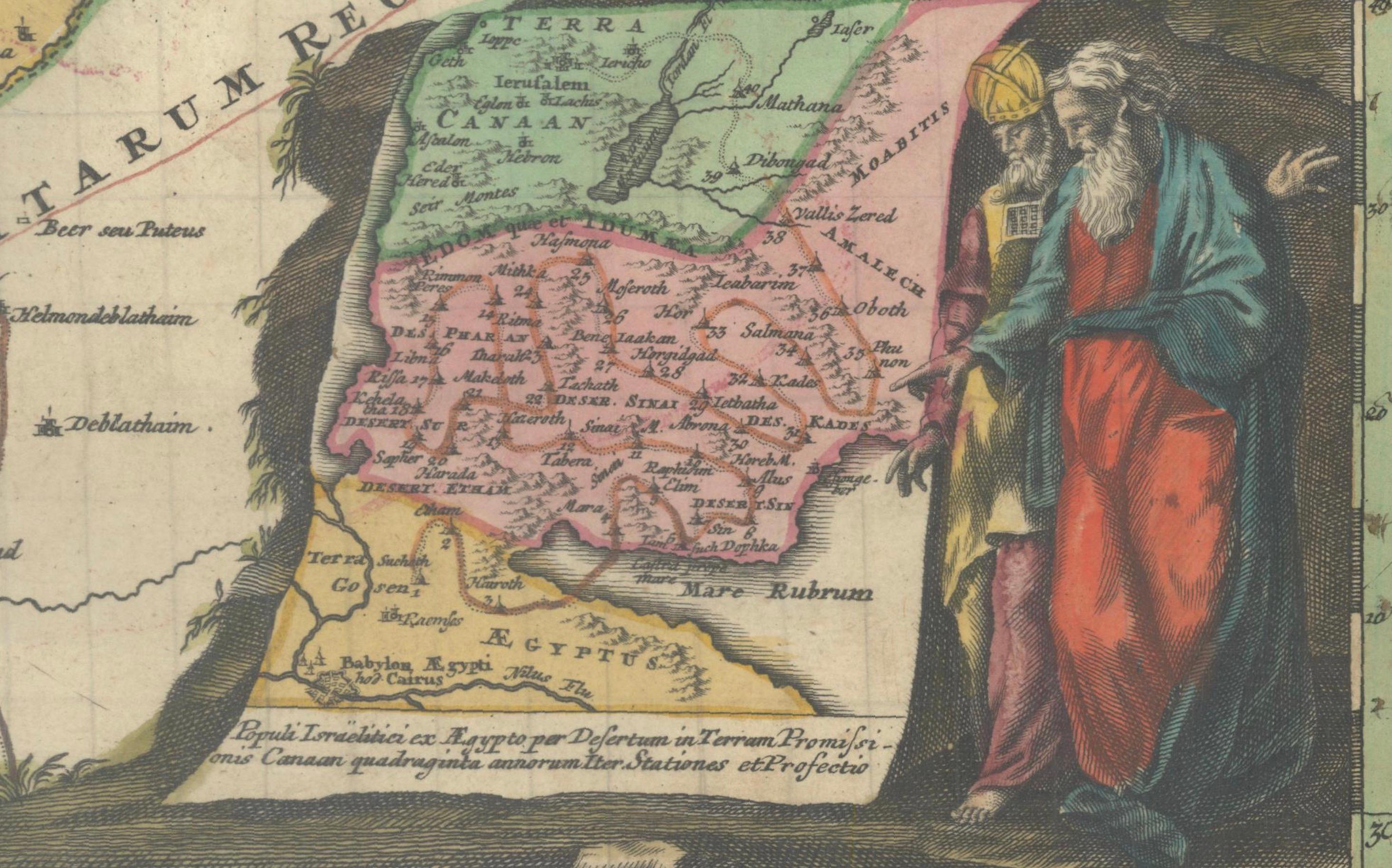 Mapa coloreado a mano de Tierra Santa dividida entre las doce tribus, c.1720 siglo XVIII en venta