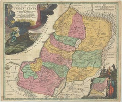 Mapa coloreado a mano de Tierra Santa dividida entre las doce tribus, c.1720