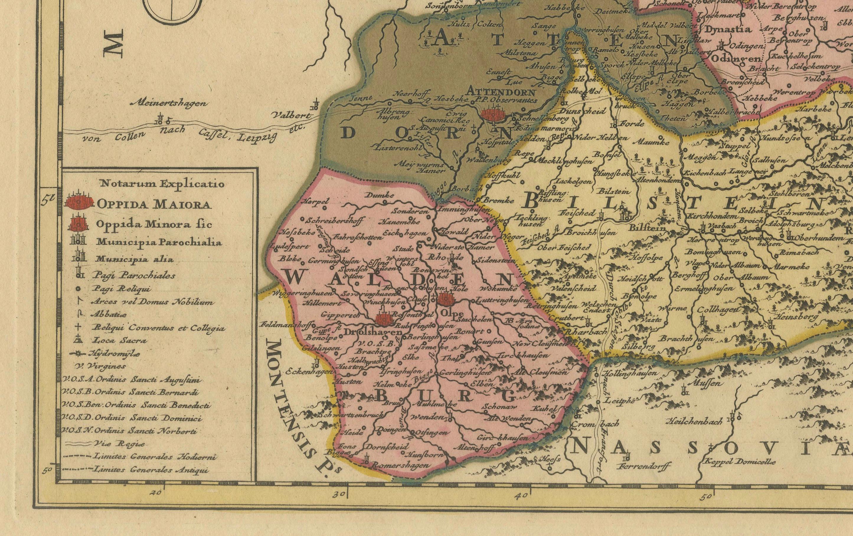 Carte de Westphalie coloriée à la main - Gravure sur cuivre par Ottens, Amsterdam c.1720

Cette remarquable carte du début du XVIIIe siècle intitulée *Nova Ducatus Westphaliae Tabula accurate descripta et in Satrapis et Dynastias distincte divisa,