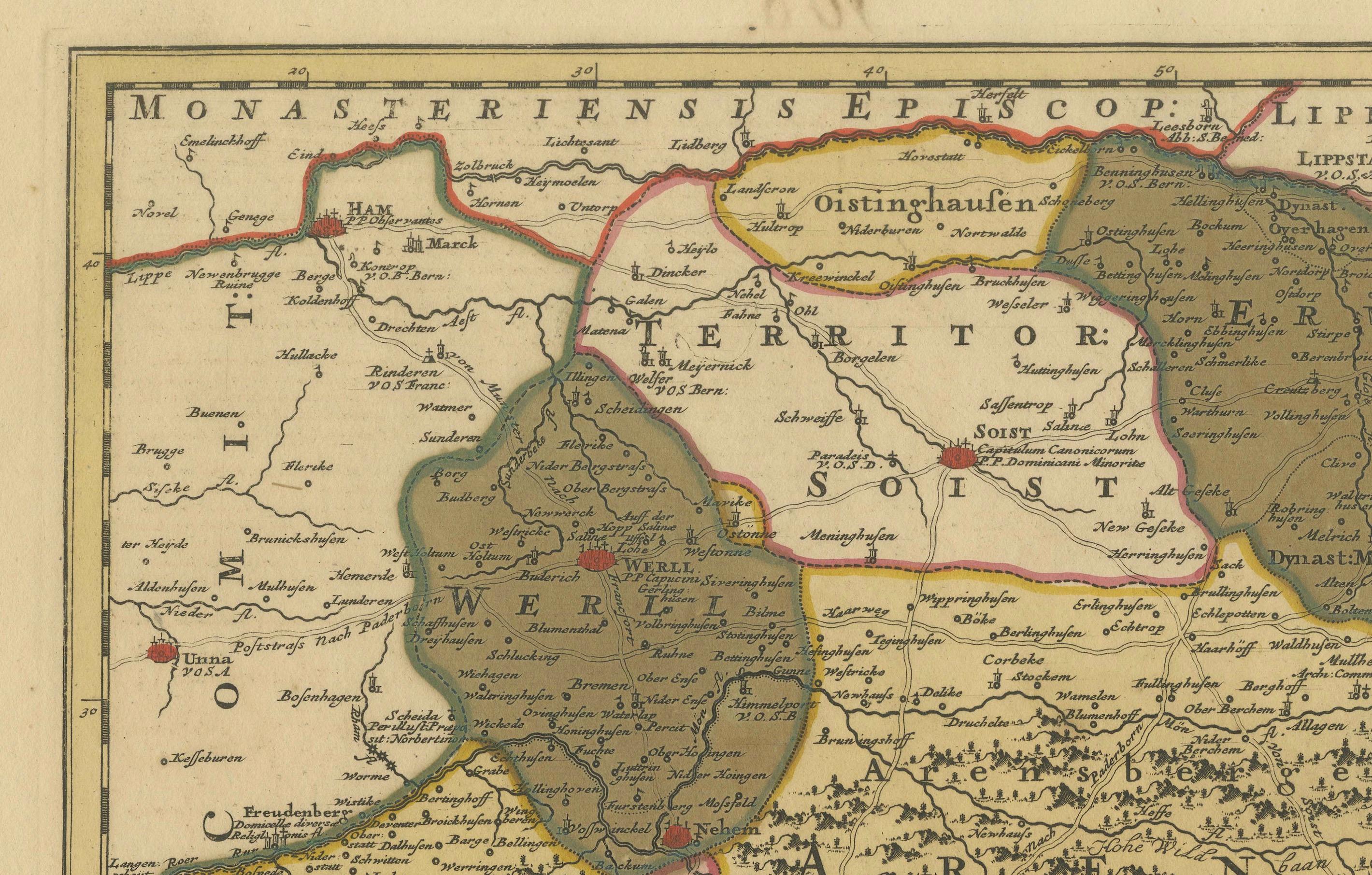 Européen Carte de Westphalie coloriée à la main - Gravure sur cuivre par Ottens, Amsterdam c.1720 en vente