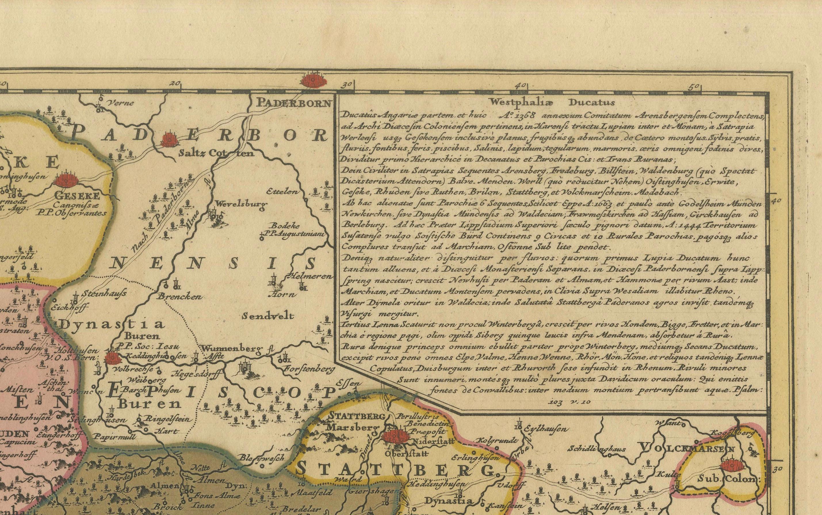 Gravé Carte de Westphalie coloriée à la main - Gravure sur cuivre par Ottens, Amsterdam c.1720 en vente