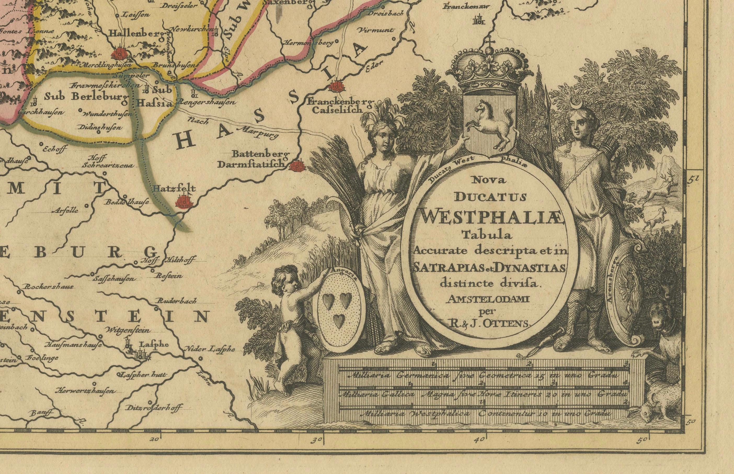 Carte de Westphalie coloriée à la main - Gravure sur cuivre par Ottens, Amsterdam c.1720 Bon état - En vente à Langweer, NL
