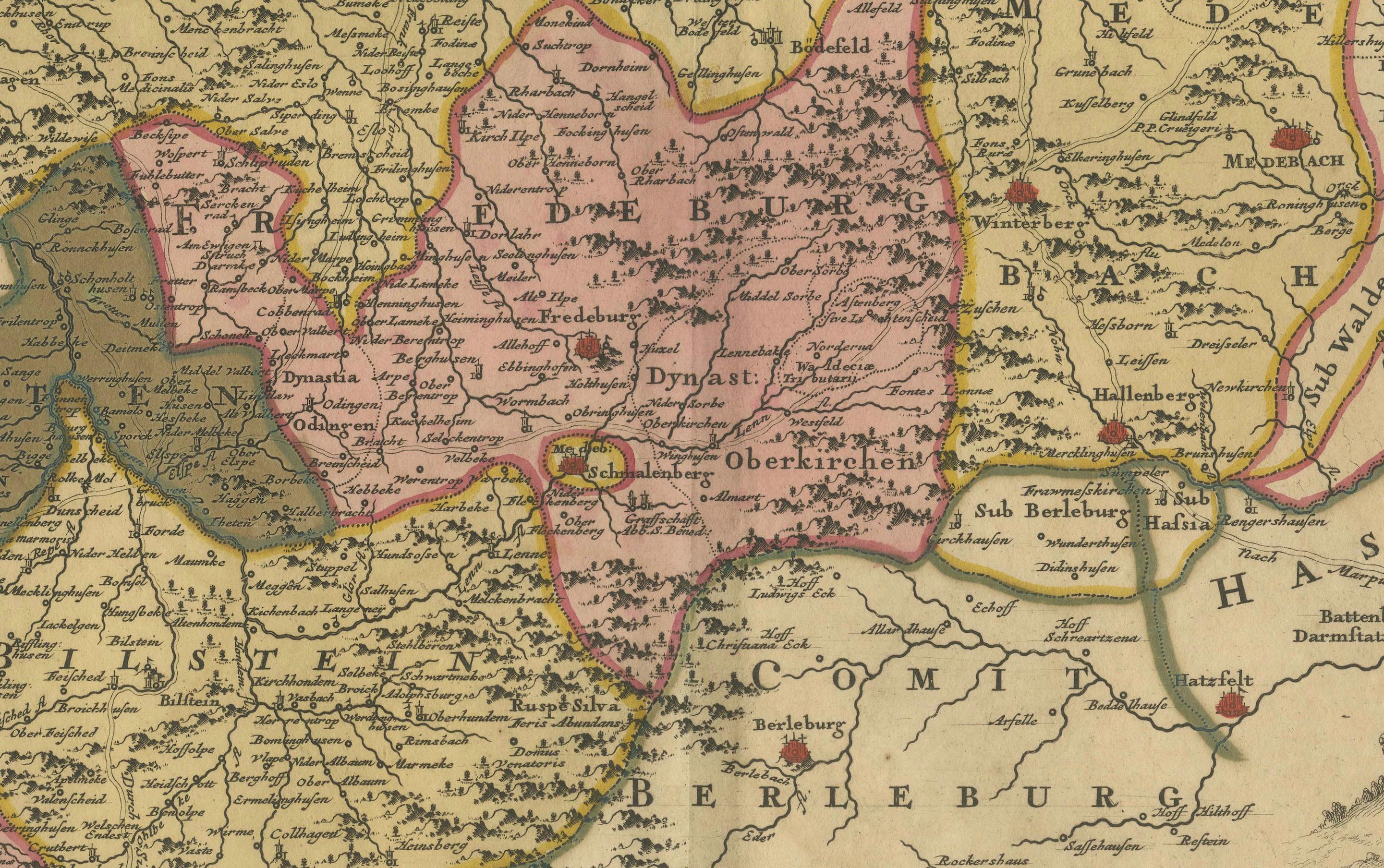 17ème siècle Carte de Westphalie coloriée à la main - Gravure sur cuivre par Ottens, Amsterdam c.1720 en vente
