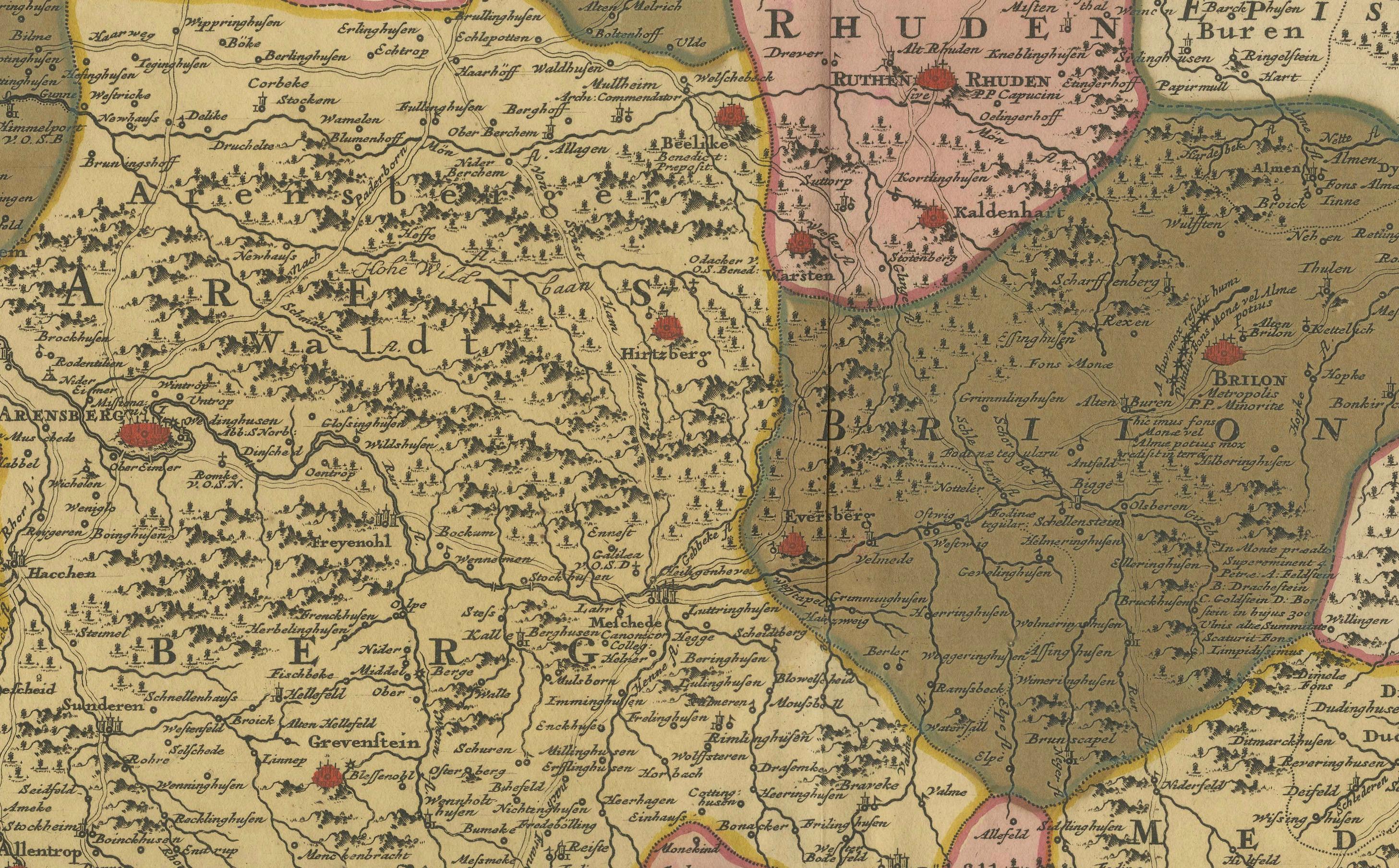 Papier Carte de Westphalie coloriée à la main - Gravure sur cuivre par Ottens, Amsterdam c.1720 en vente