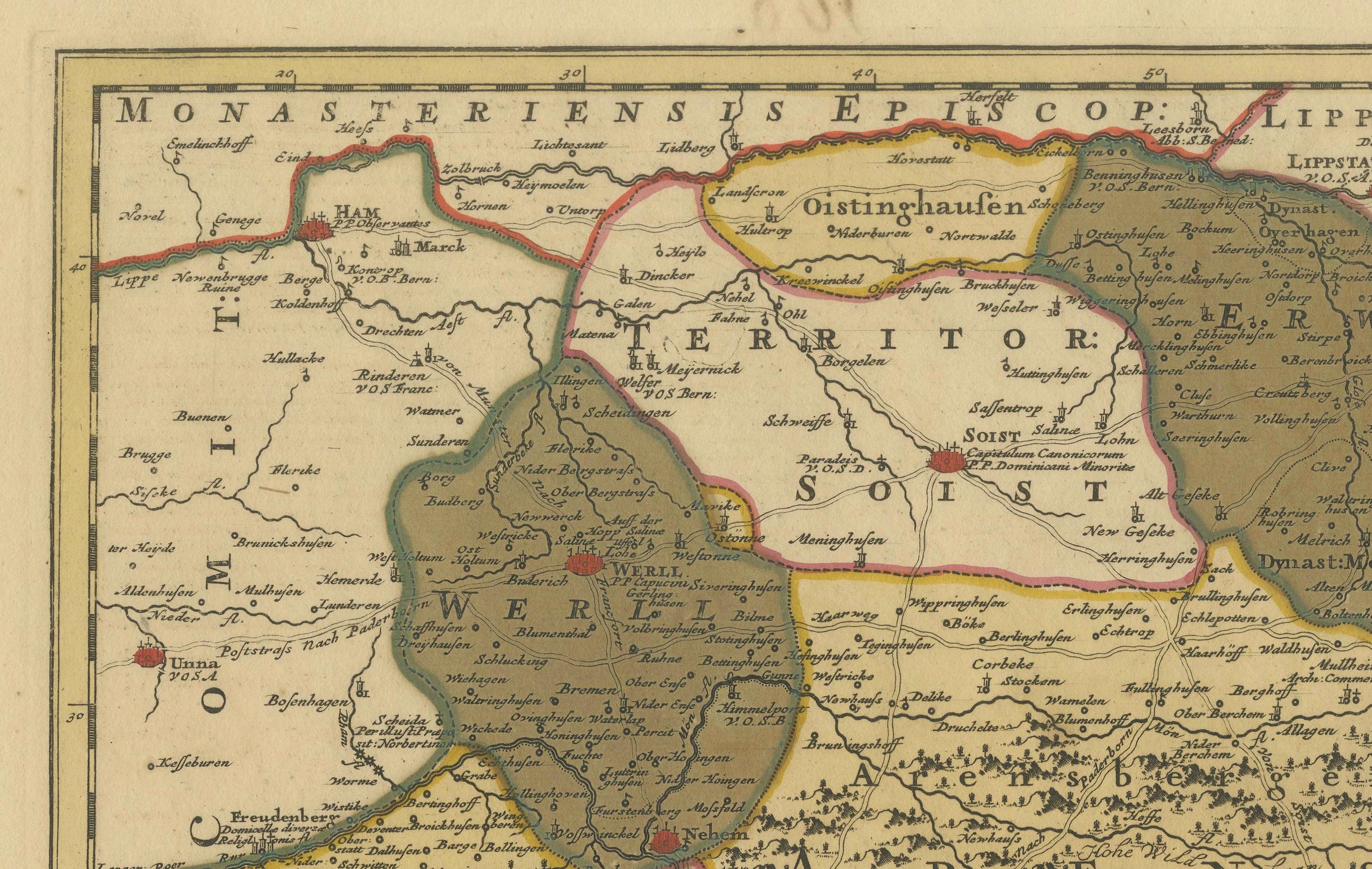 Carte de Westphalie coloriée à la main - Gravure sur cuivre par Ottens, Amsterdam c.1720 en vente 1