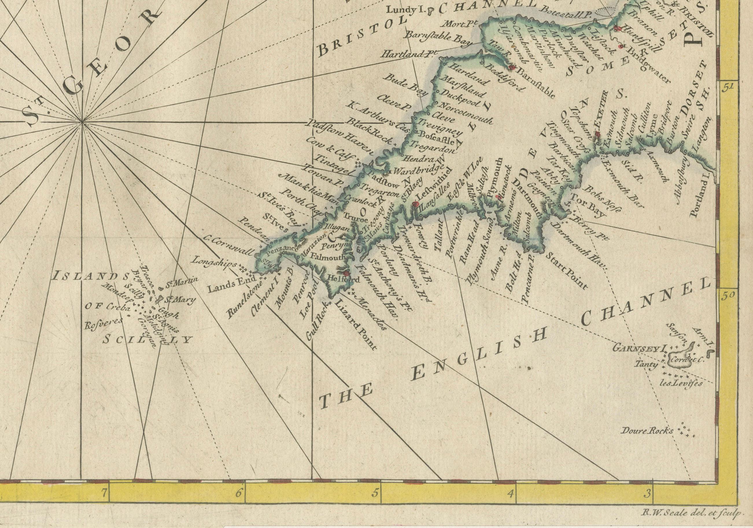 Engraved Hand-colored Nautical Chart: St. George's Channel and the Irish Sea, 1744 For Sale