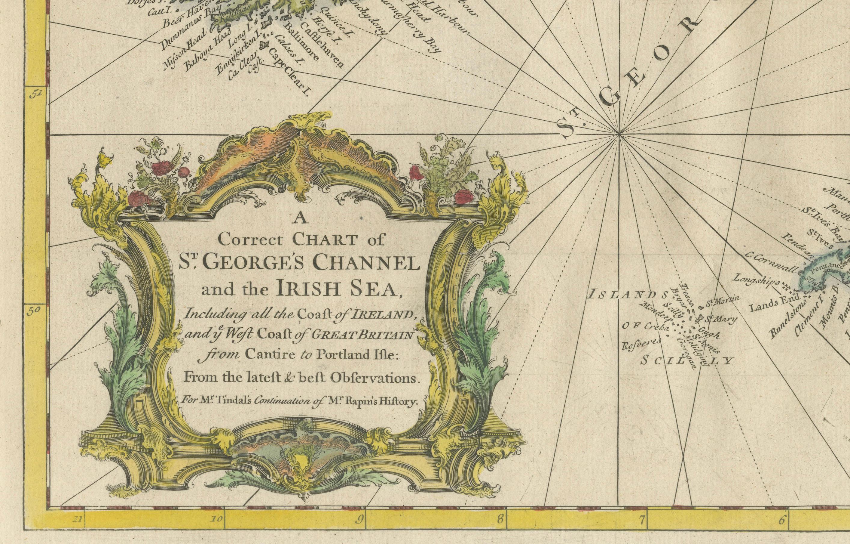 Hand-colored Nautical Chart: St. George's Channel and the Irish Sea, 1744 In Good Condition For Sale In Langweer, NL