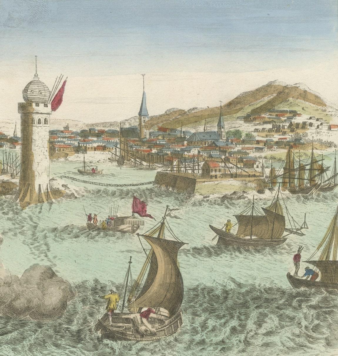 Engraved Hand-Colored Optica Print of the Harbour of Havanna, Cuba For Sale
