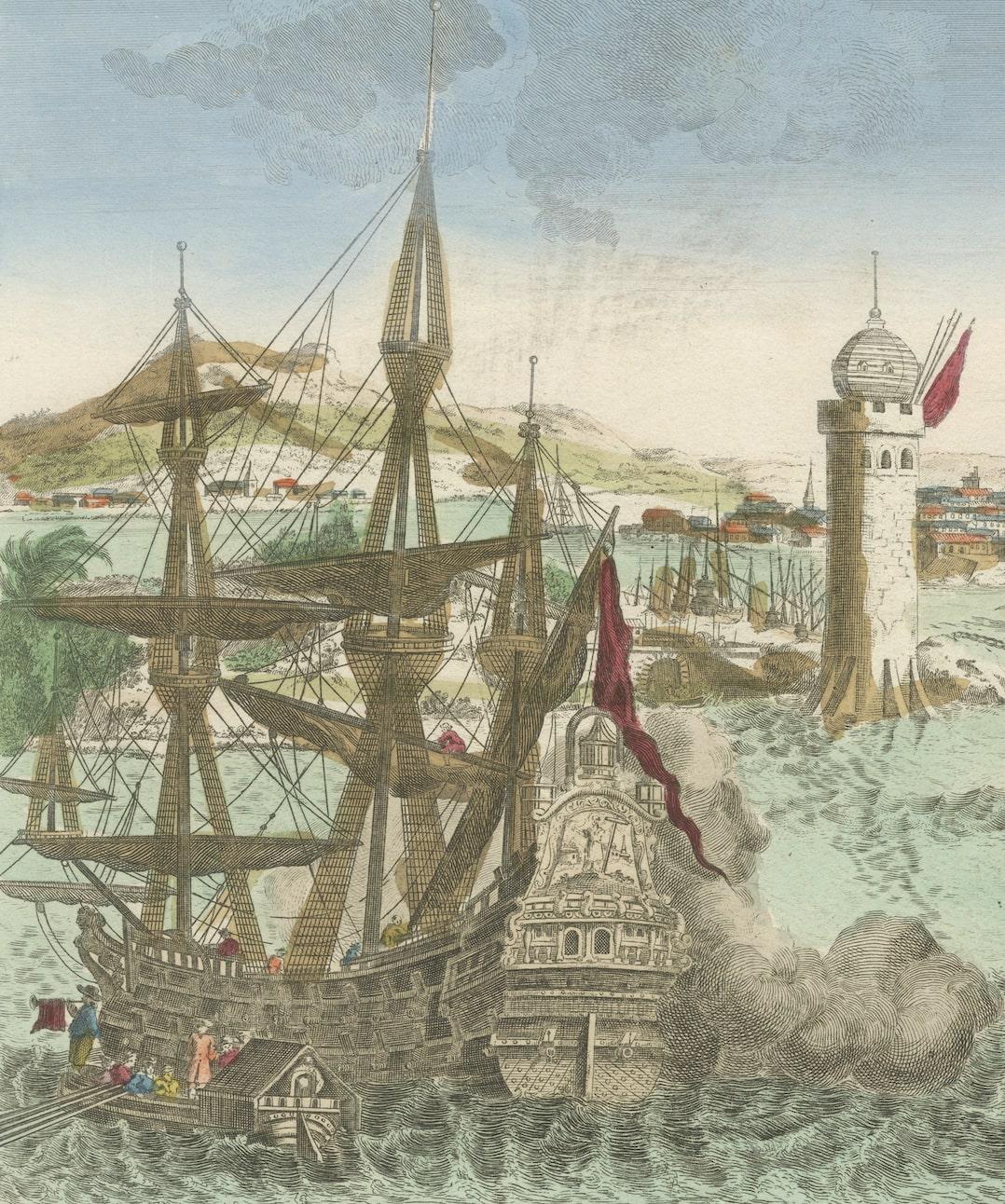 Hand-Colored Optica Print of the Harbour of Havanna, Cuba In Good Condition For Sale In Langweer, NL