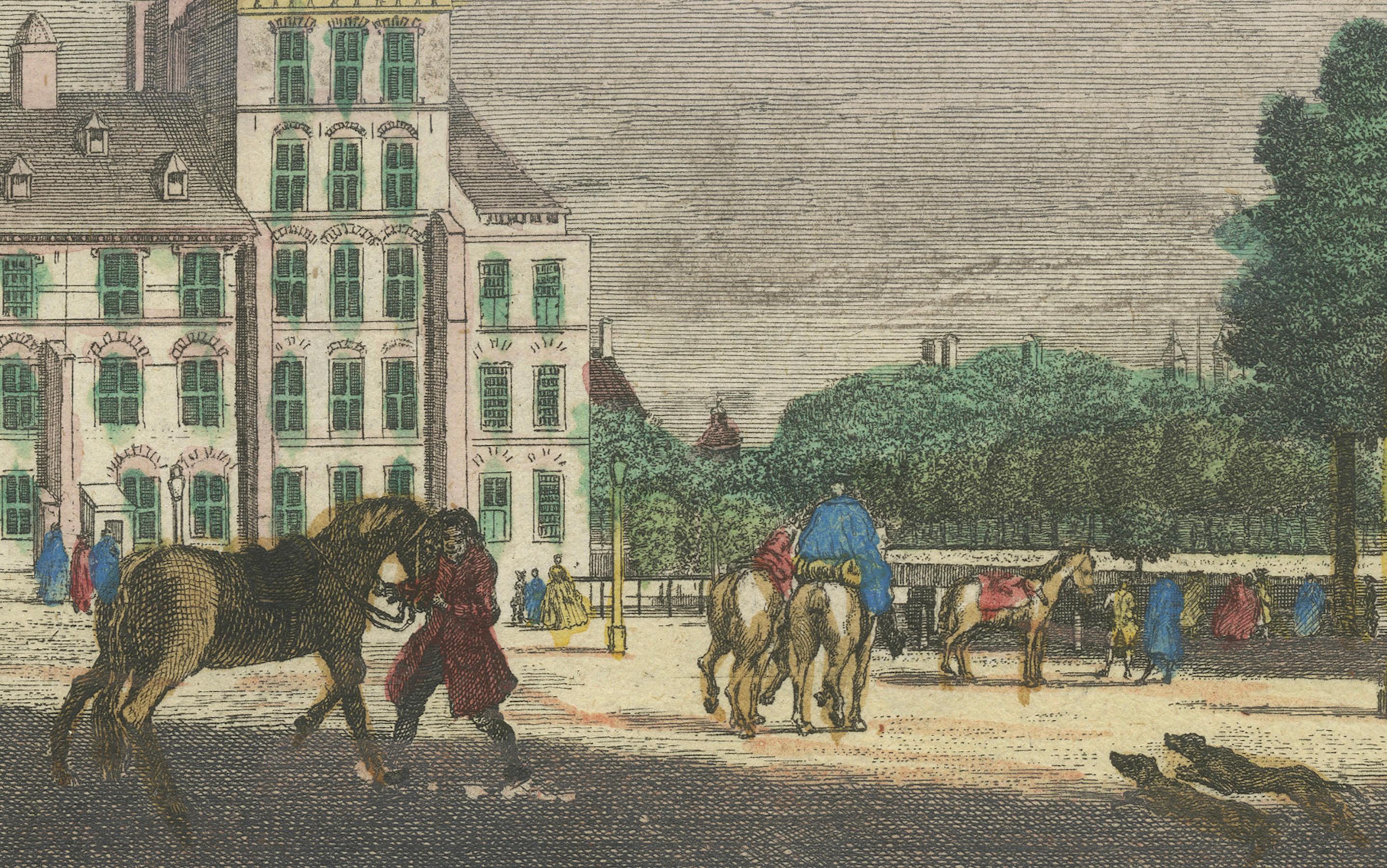Handkolorierte optische Ansicht des Buitenhofs, Den Haag, von Jacob Wagner, um 1760 (Graviert) im Angebot