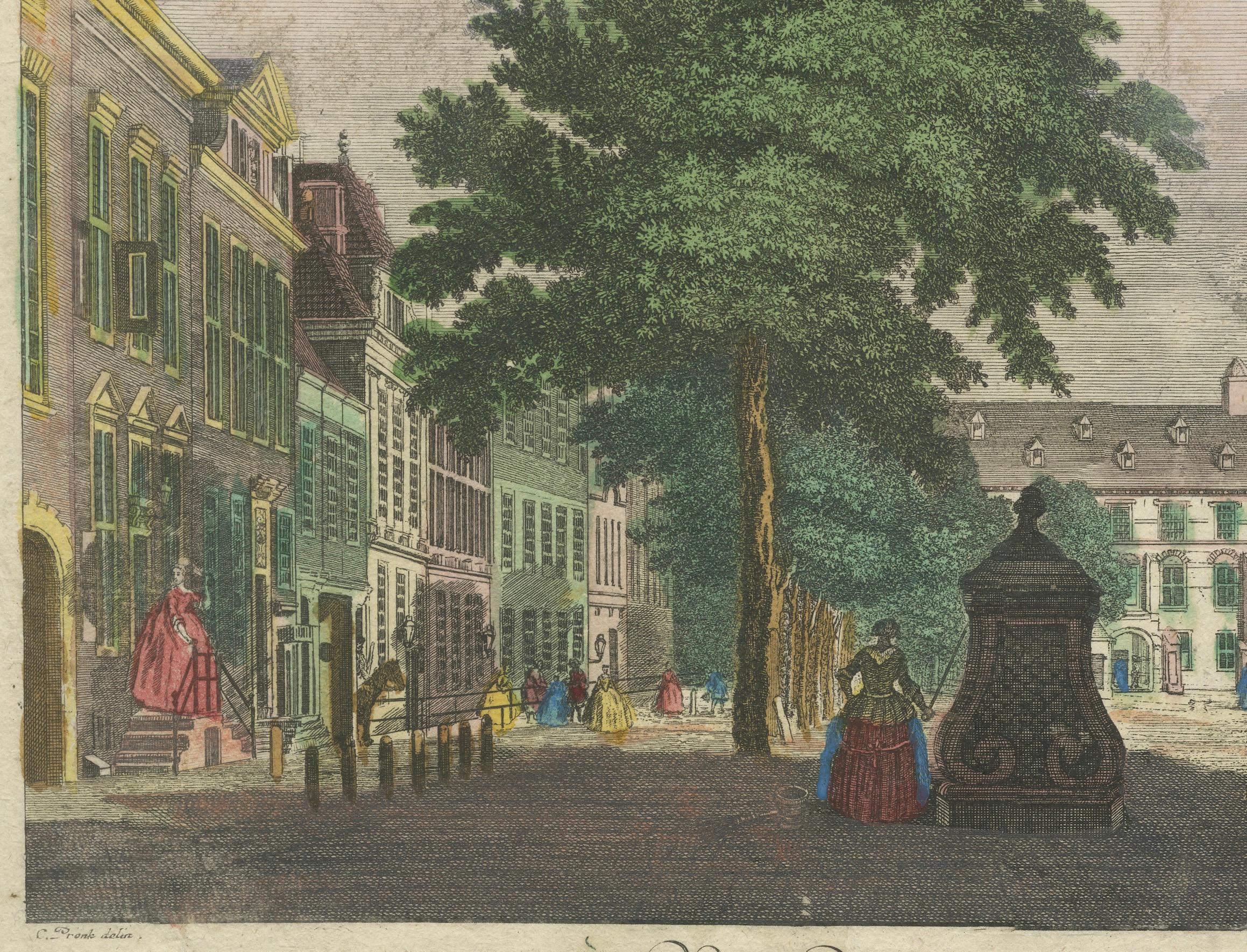 Handkolorierte optische Ansicht des Buitenhofs, Den Haag, von Jacob Wagner, um 1760 (Papier) im Angebot