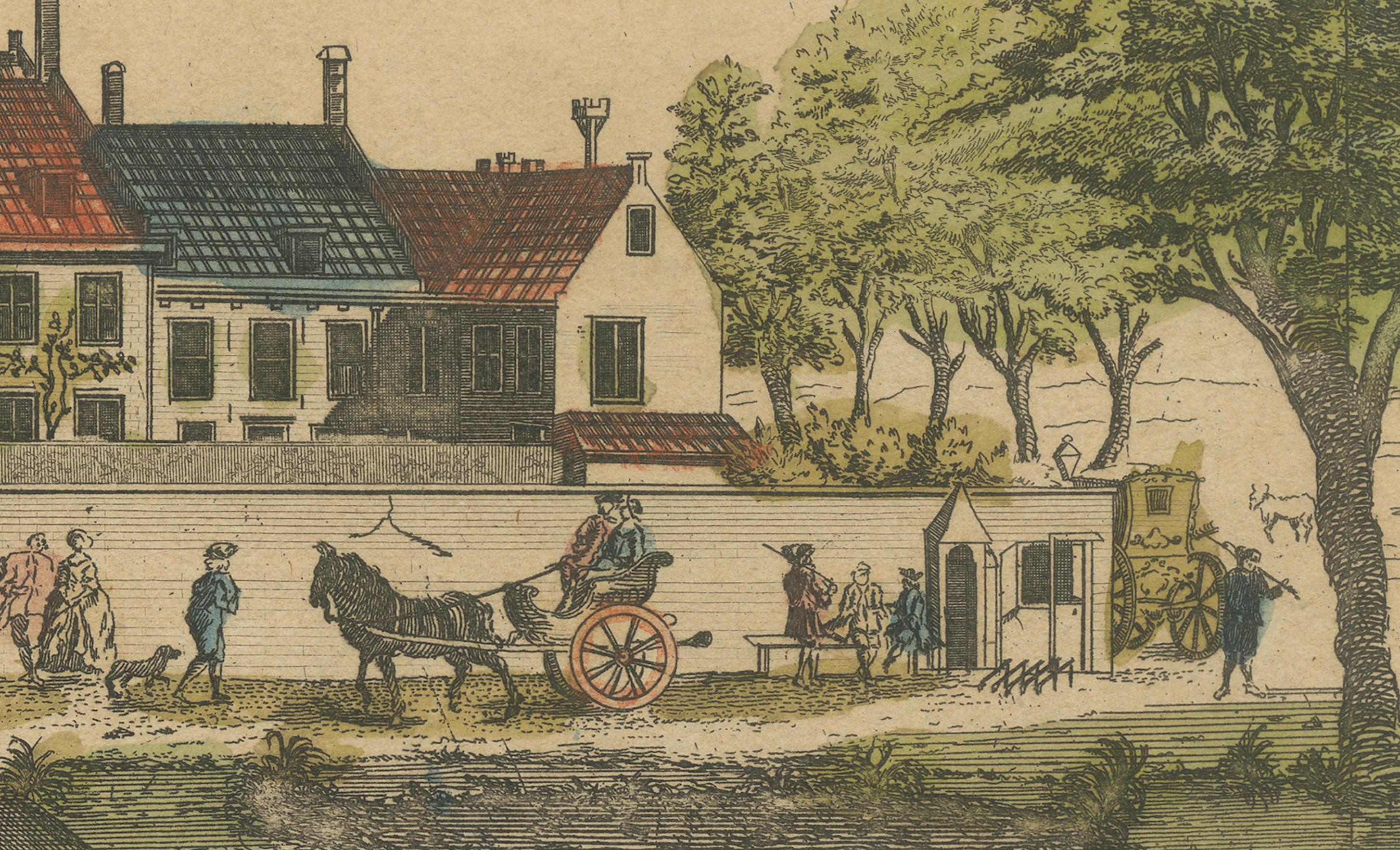 Hand-Colored Optical View of Delft Canal, The Hague by G.J. Probst, 1781 In Good Condition For Sale In Langweer, NL