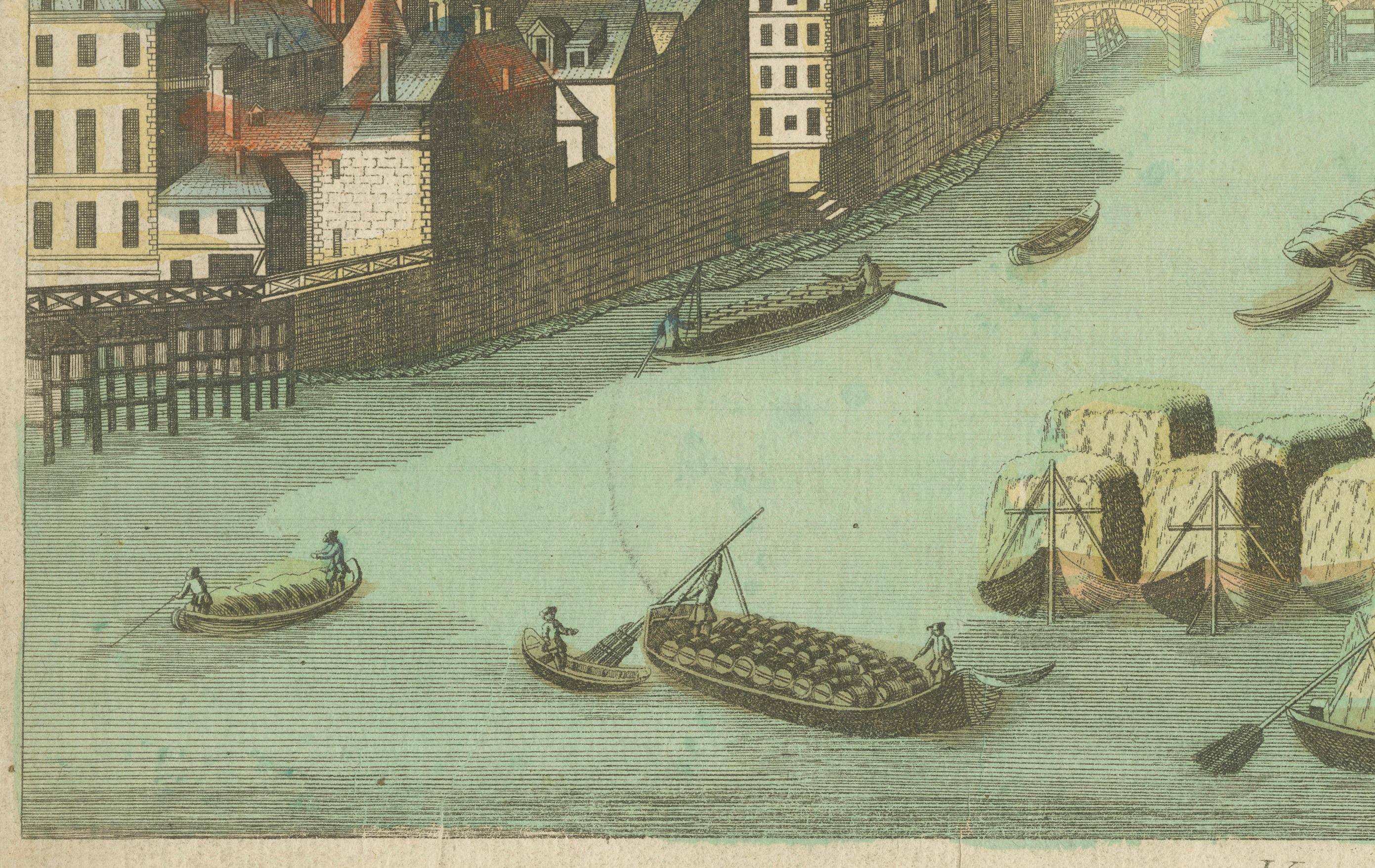 Mid-18th Century Hand-Colored Optical View of Pont Notre-Dame, Paris, ca. 18th Century For Sale