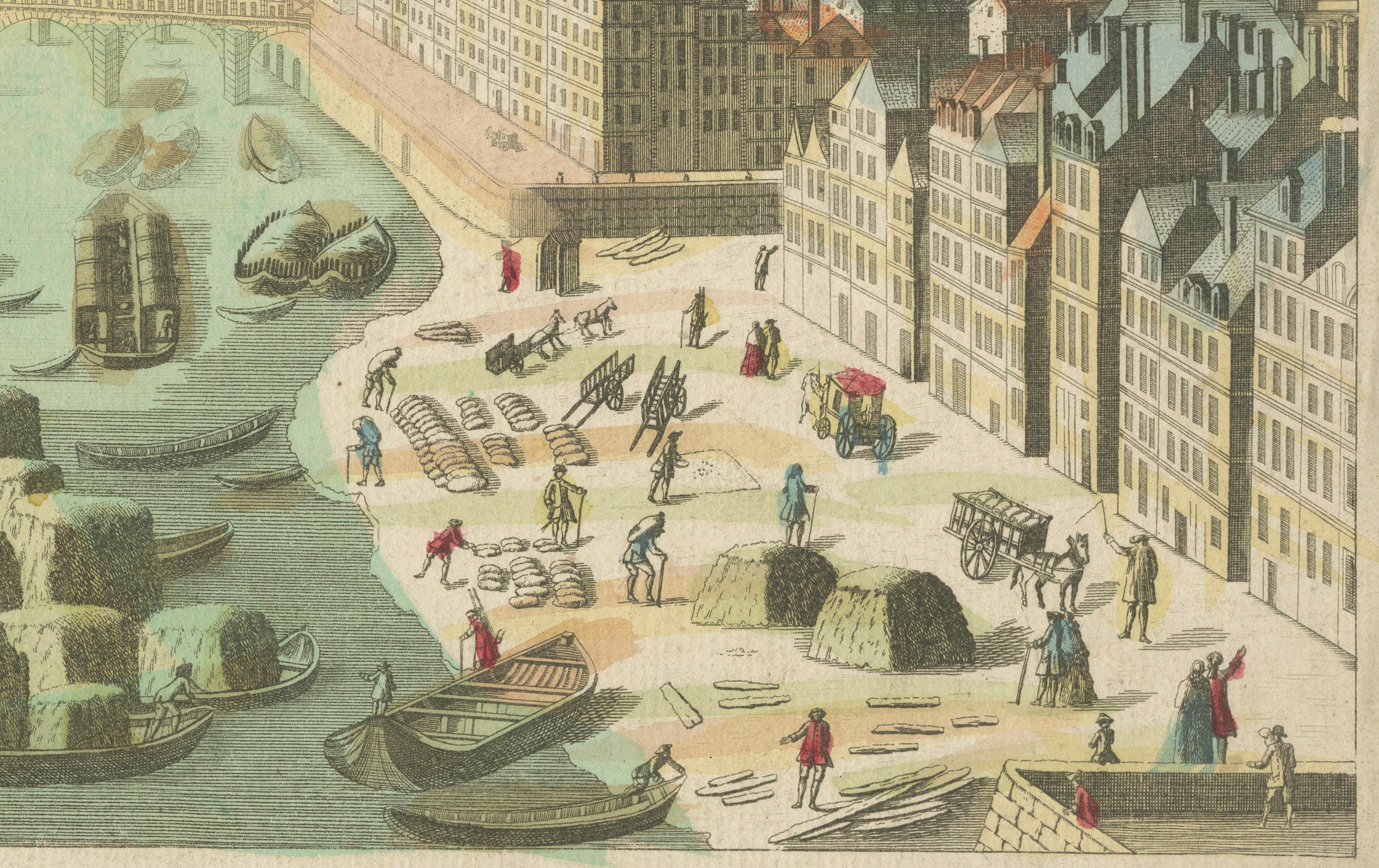 Paper Hand-Colored Optical View of Pont Notre-Dame, Paris, ca. 18th Century For Sale