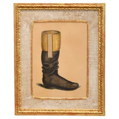 Antique Hand Colored & Painted Over Boot Print 1