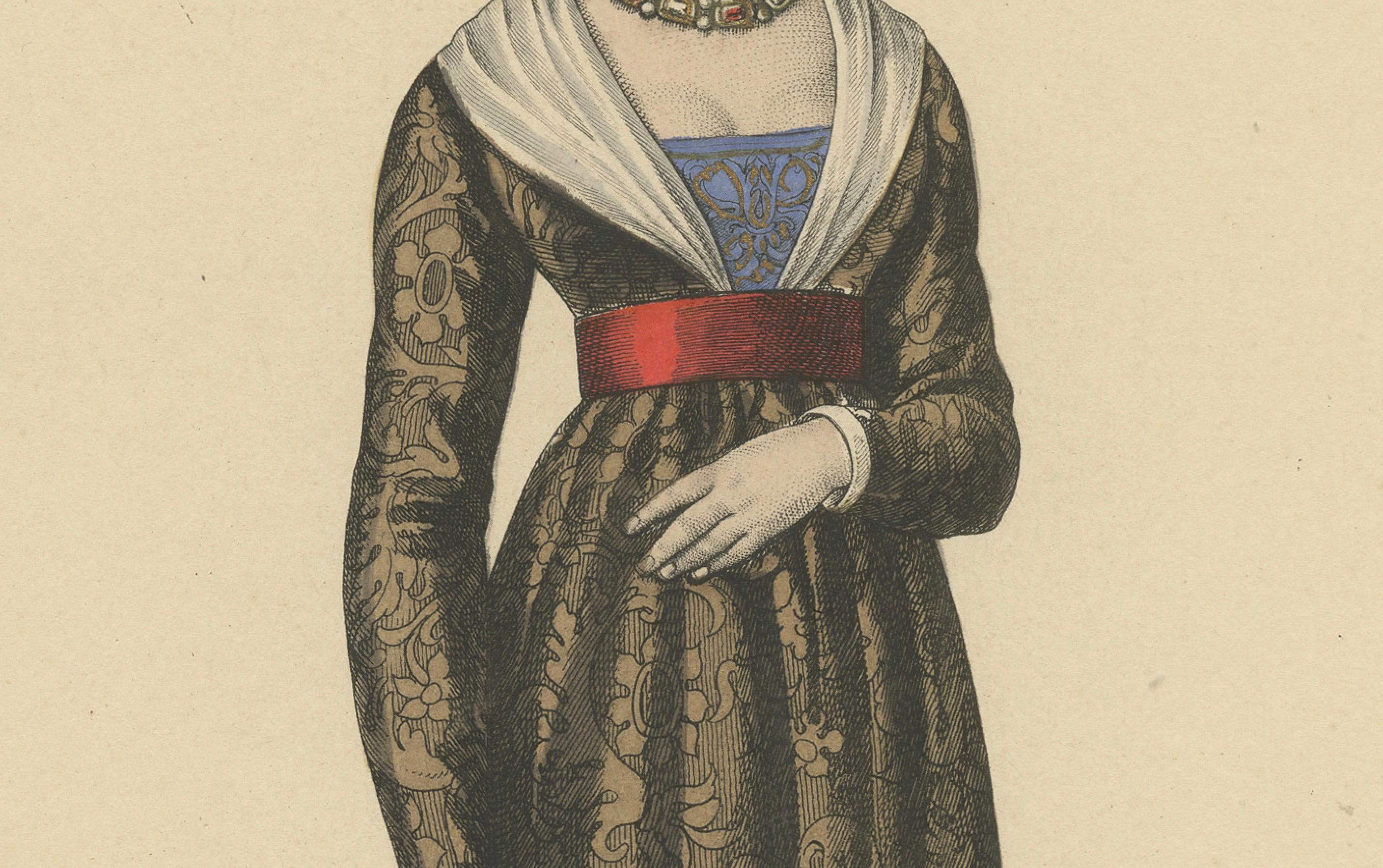 Handkoloriertes Porträt einer Hofdame von Isabeau von Bayern, 1420 (1900) (Französisch) im Angebot