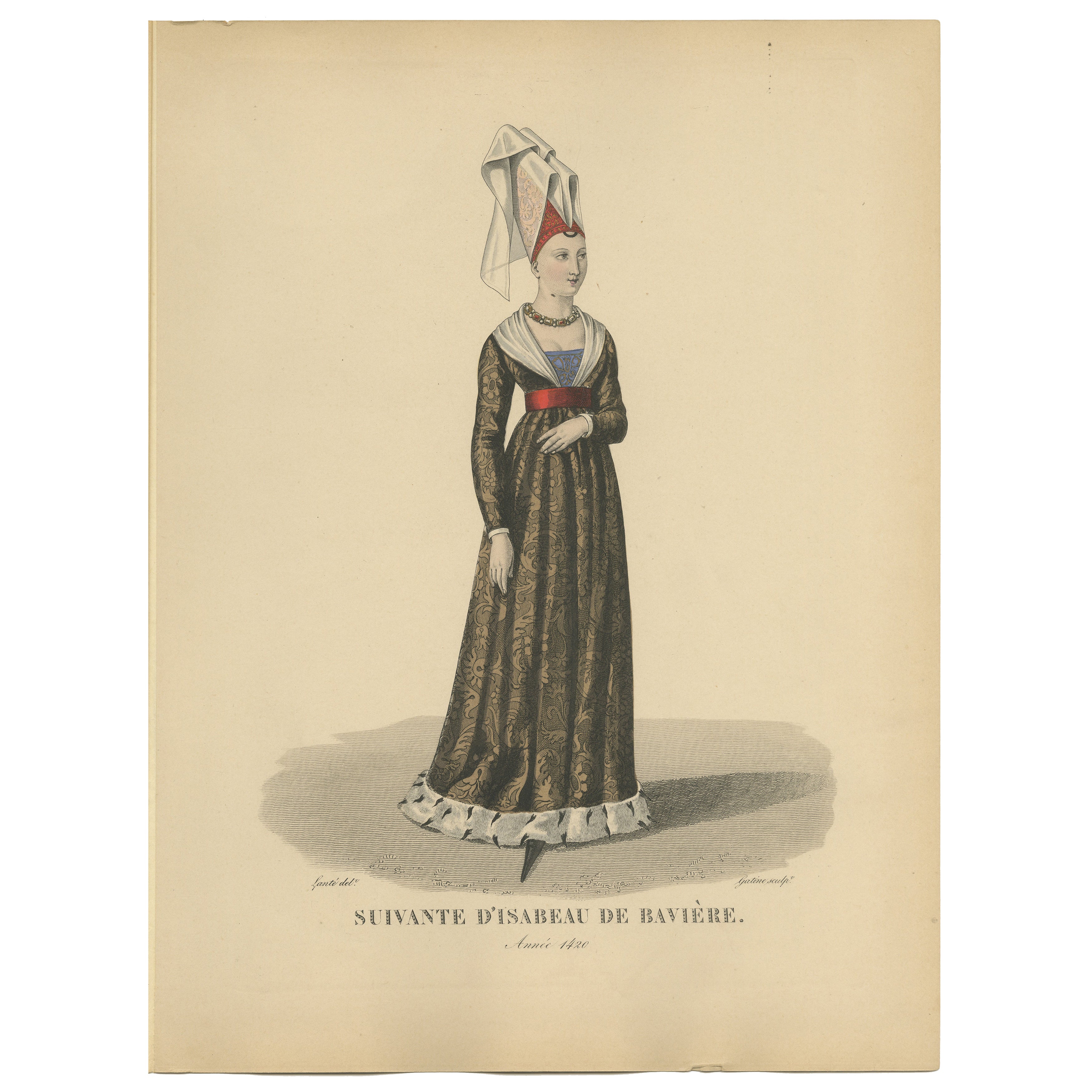 Handkoloriertes Porträt einer Hofdame von Isabeau von Bayern, 1420 (1900)