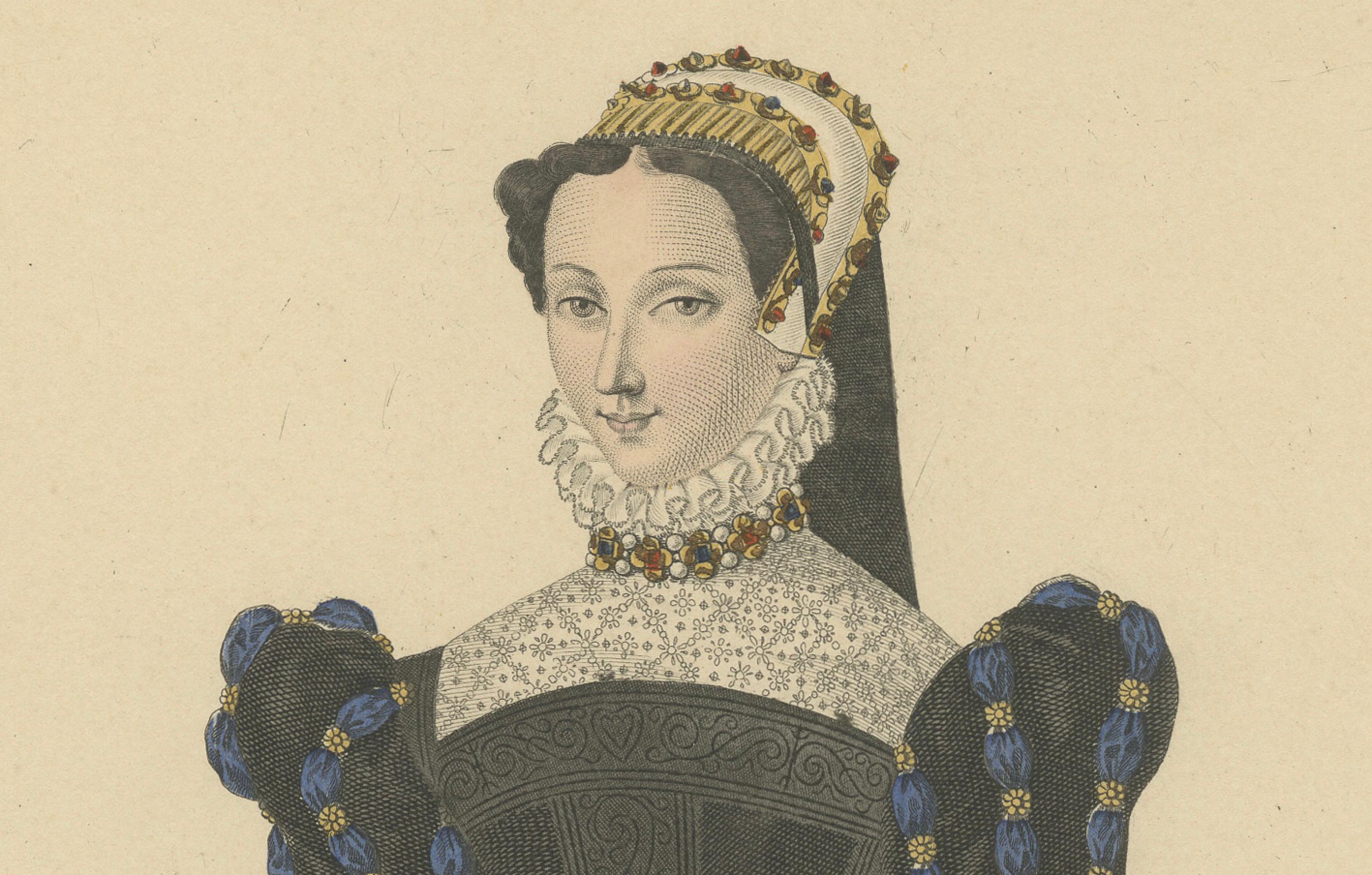 Handkoloriertes Porträt von Anne de Pisseleu, Duchesse d'Étampes, 1900 (Graviert) im Angebot