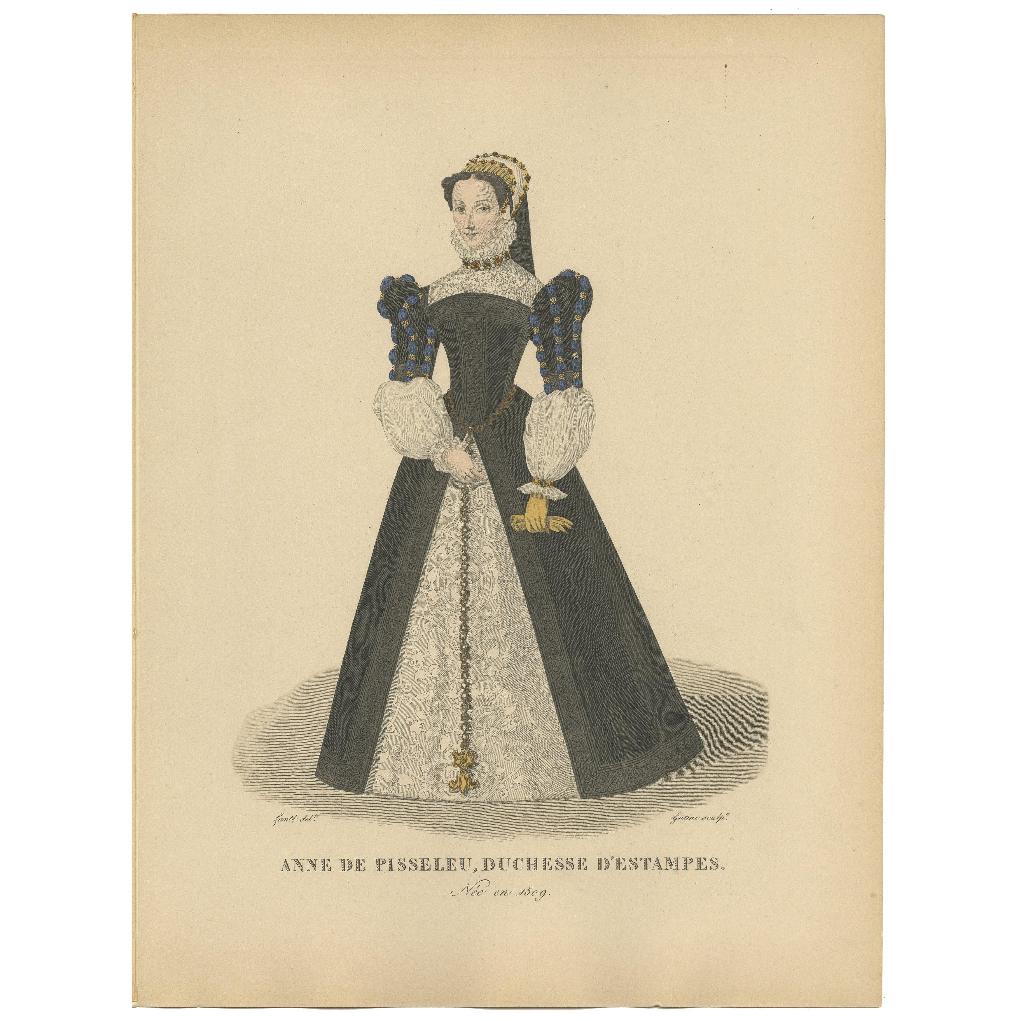 Handkoloriertes Porträt von Anne de Pisseleu, Duchesse d'Étampes, 1900
