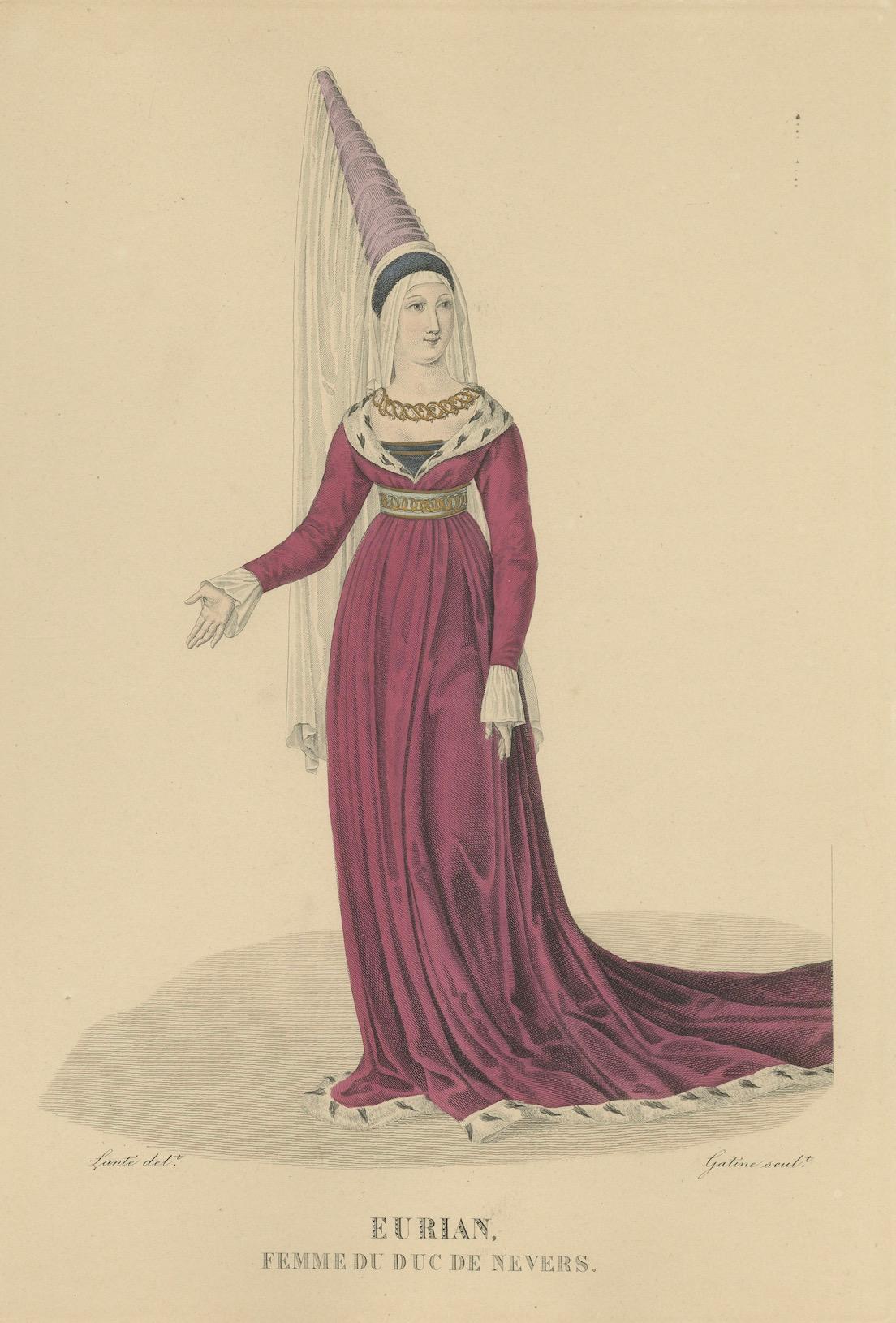 Handkoloriertes Porträt von Eurian, Gemahlin des Herzogs von Nevers, ca. 1900 im Zustand „Gut“ im Angebot in Langweer, NL