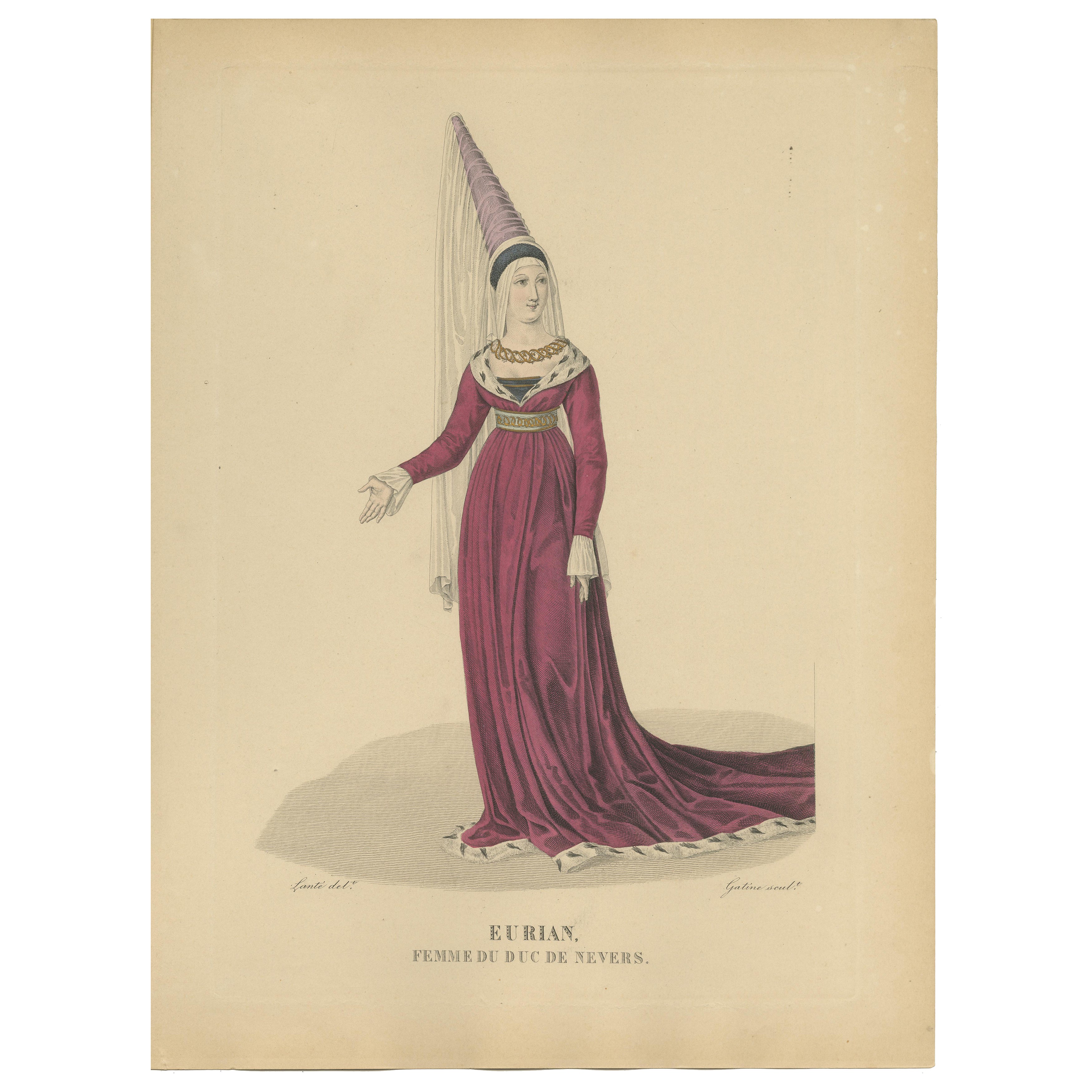 Handkoloriertes Porträt von Eurian, Gemahlin des Herzogs von Nevers, ca. 1900 im Angebot