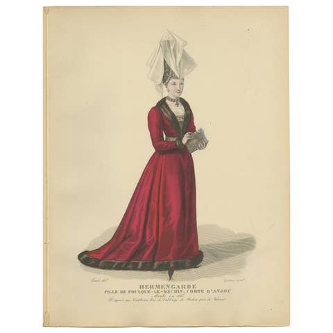 Hand-Colored Portrait of Hermengarde, Daughter of Foulques le Rechin, c.1900