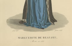 Hand-Colored Portrait of Marguerite de Beaujeu – Antique Print, ca.1900