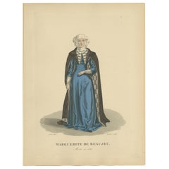 Handkoloriertes Porträt von Marguerite de Beaujeu - Antiker Druck, ca.1900